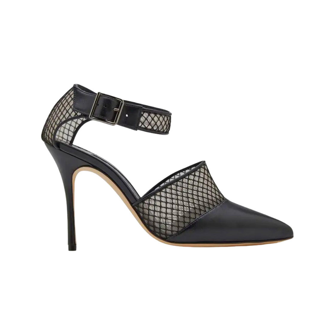 424-1851-0001 (W) Manolo Blahnik Nappa Leather Ankle Strap Pumps Black