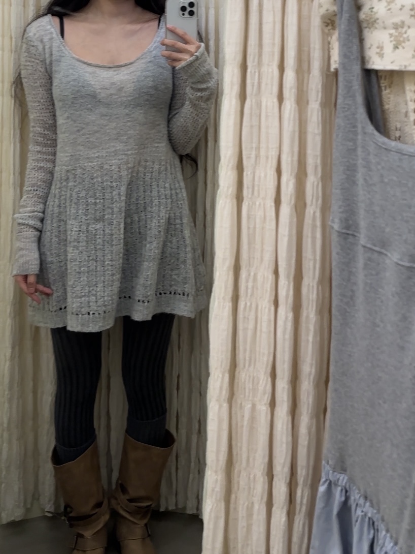 COYSEIO Soft Bell Knit Light Grey, [6% 적립] NegativeThree Slouchy Long Boots Washed Beige 착용 스타일