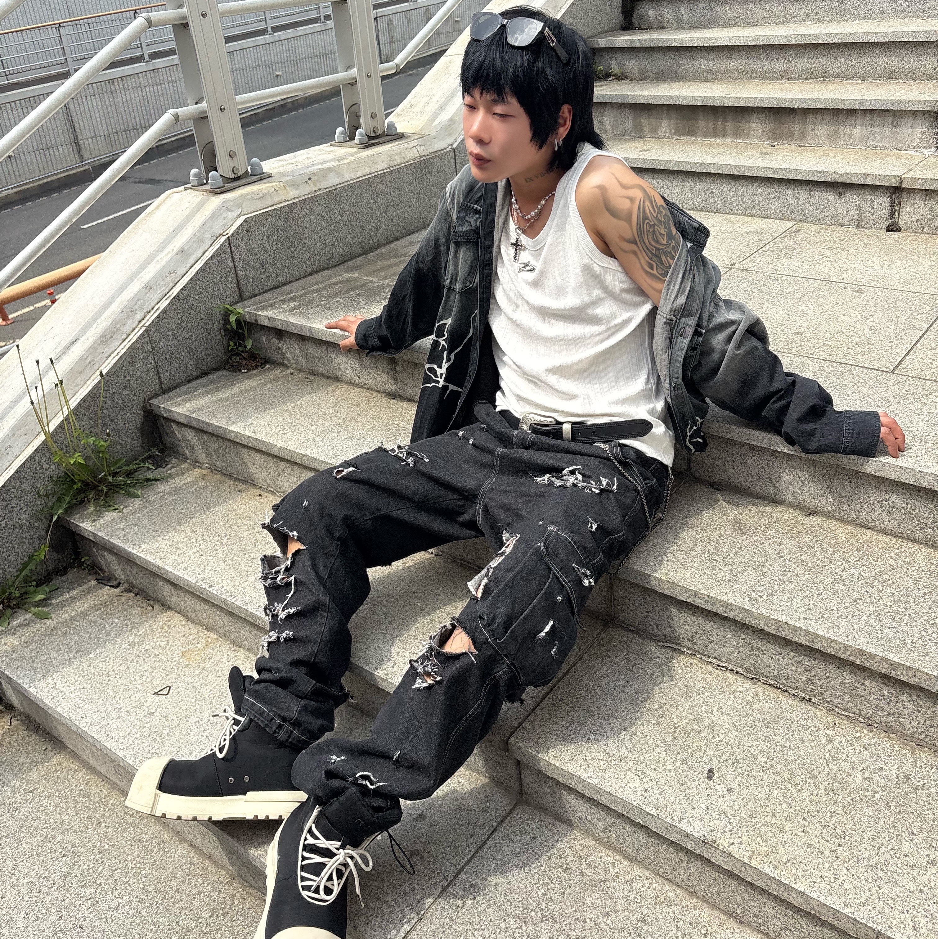 Stussy SS Link Cowboy Belt Black 착용 스타일 - 1