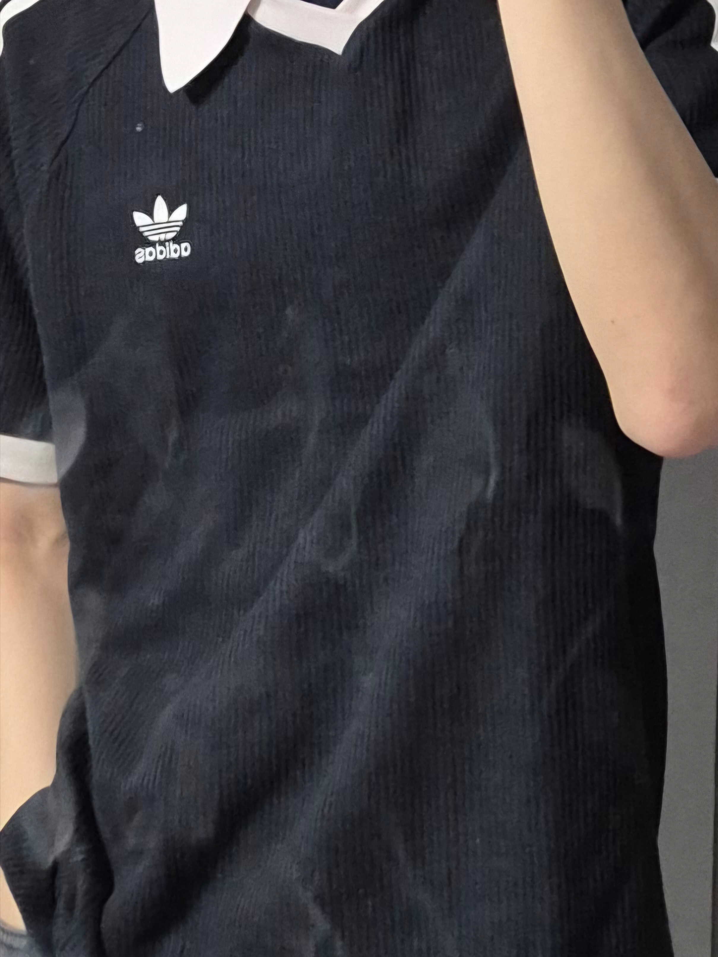 Adidas Waffle Short Sleeve Polo Shirt Black - KR Sizing 착용 스타일