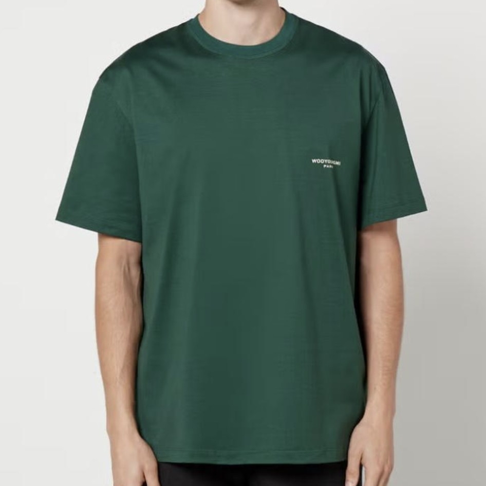 Wooyoungmi Cotton Square Label T-Shirt Green - 23FW 착용 스타일 - 2