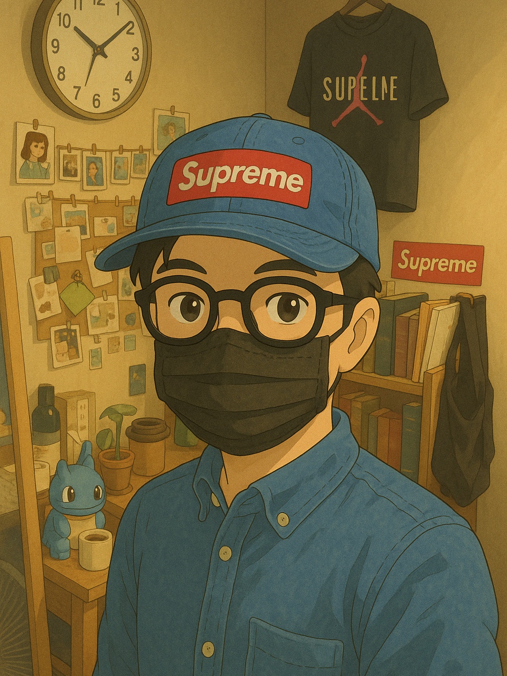Supreme Washed Chino Twill Camp Cap Denim - 22FW 착용 스타일 - 2