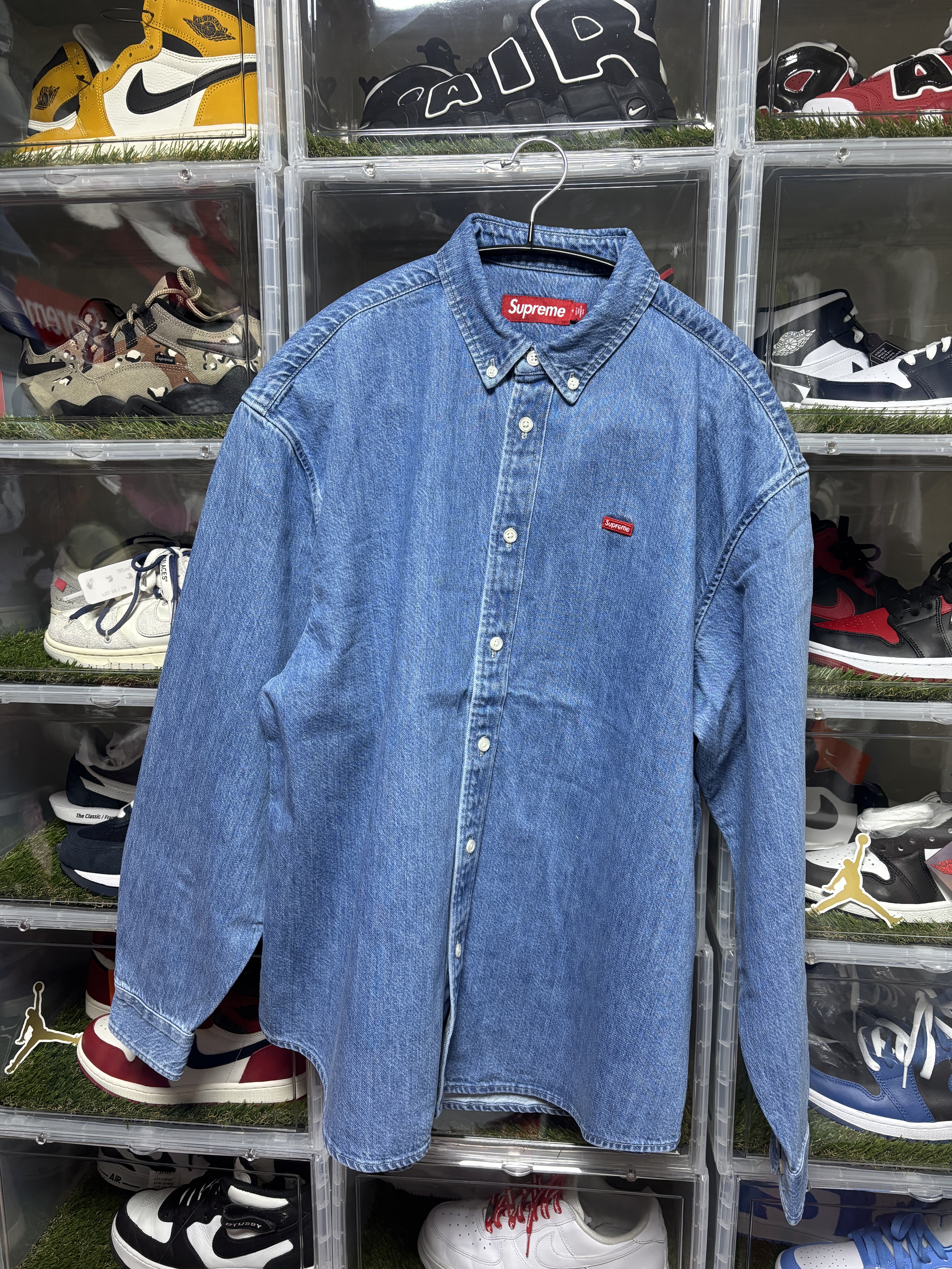 Supreme Small Box Denim Shirt Washed Indigo - 25SS 착용 스타일 - 1