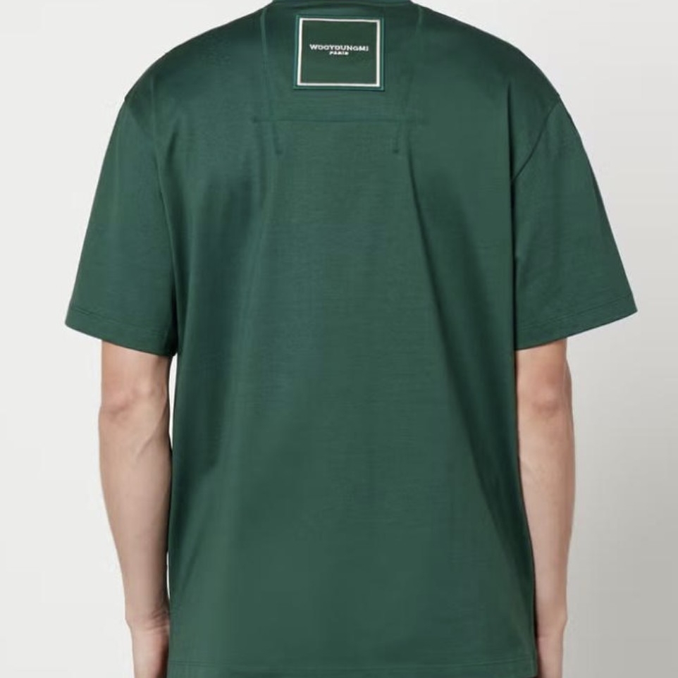 Wooyoungmi Cotton Square Label T-Shirt Green - 23FW 착용 스타일 - 3