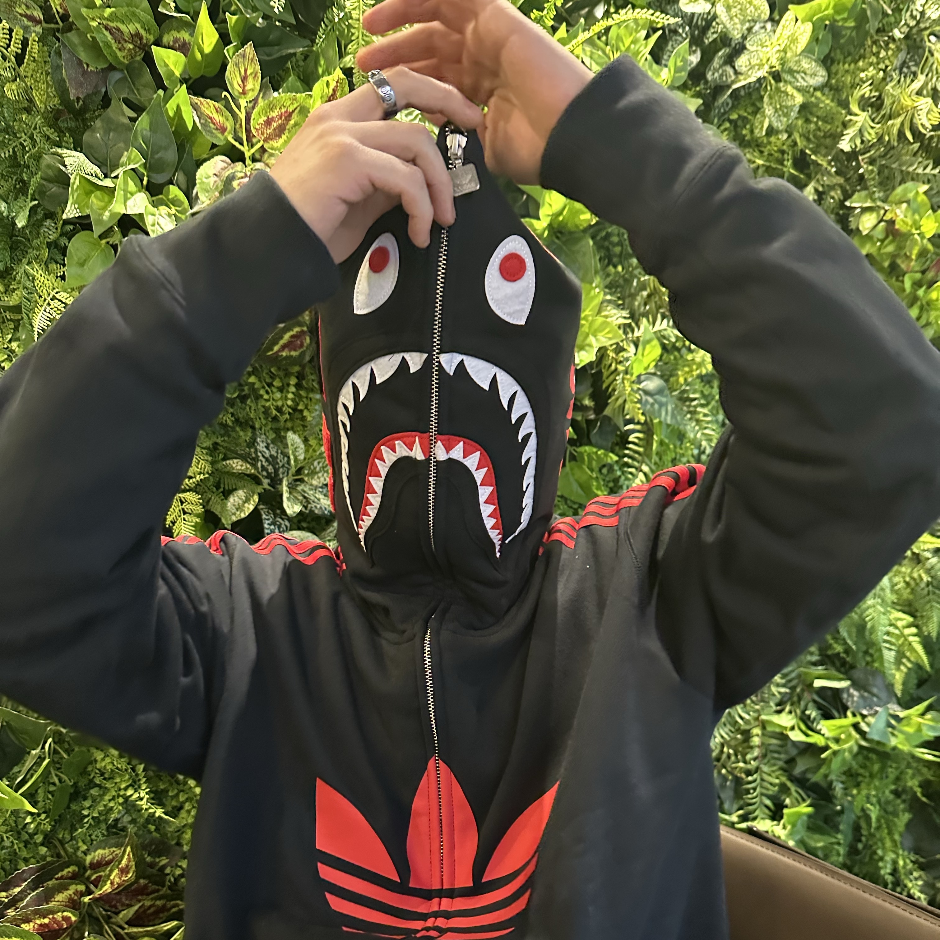 Adidas x BAPE Ultimate Shark Hoodie Black - KR Sizing 착용 스타일