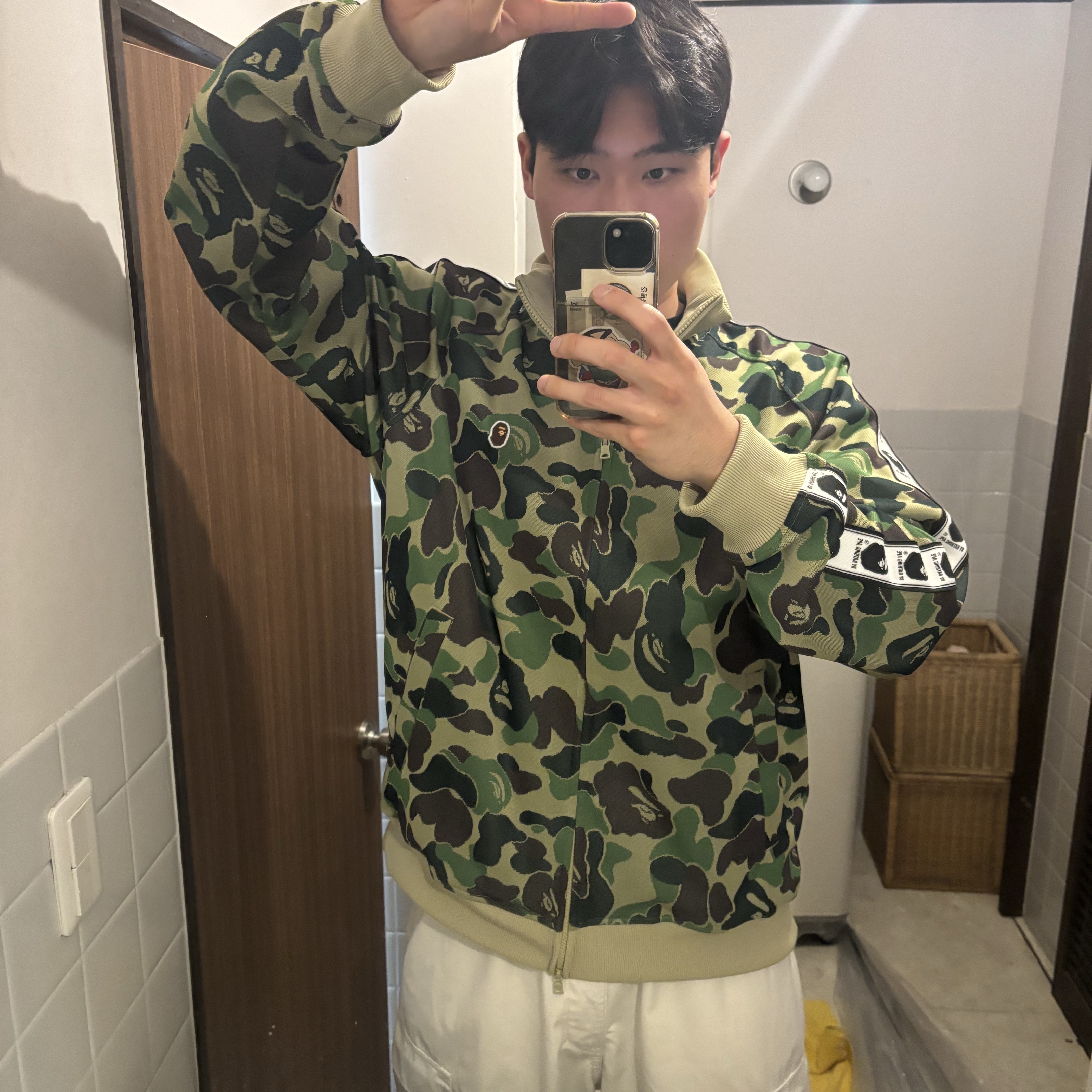 BAPE ABC Camo Jacquard Track Jacket Green 착용 스타일