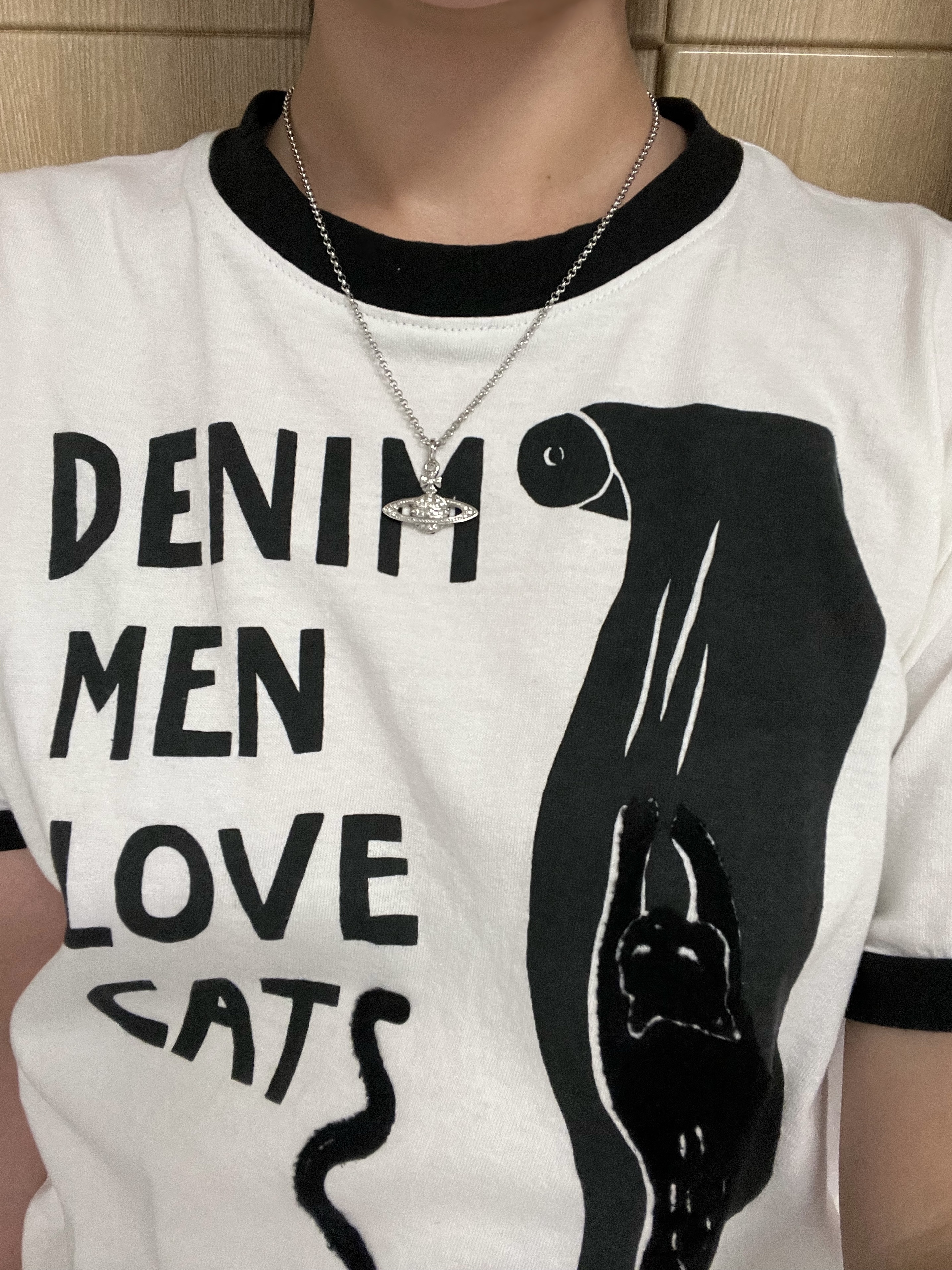 Vivienne Westwood Mini Bas Relief Pendant Silver, Kapital 20 Jersey Ringer T-Shirt Denim Men Love Cats Scratch Pt White 착용 스타일 - 1