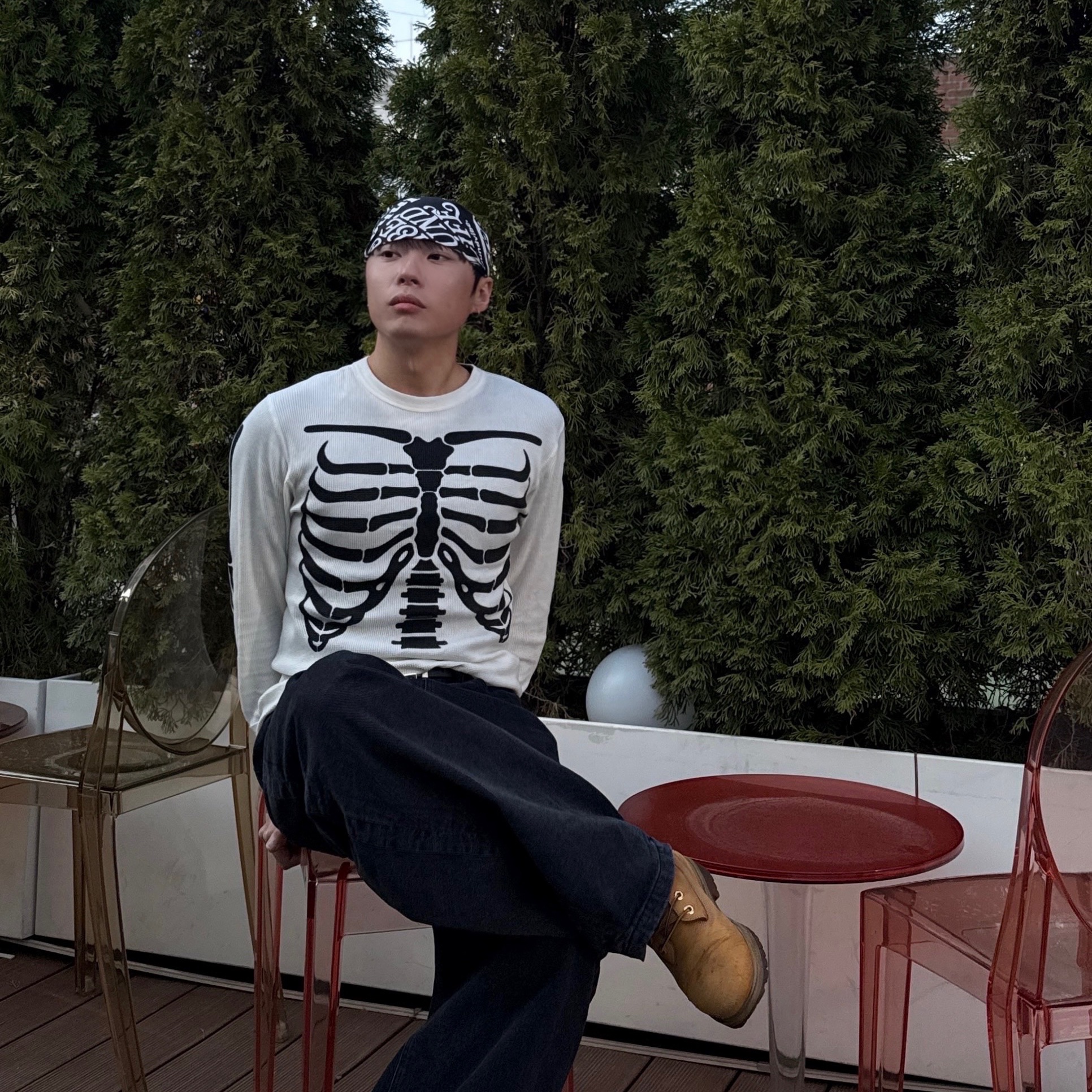 Supreme Hanes Bones Thermal Crew Natural (1 Pack) 착용 스타일 - 1