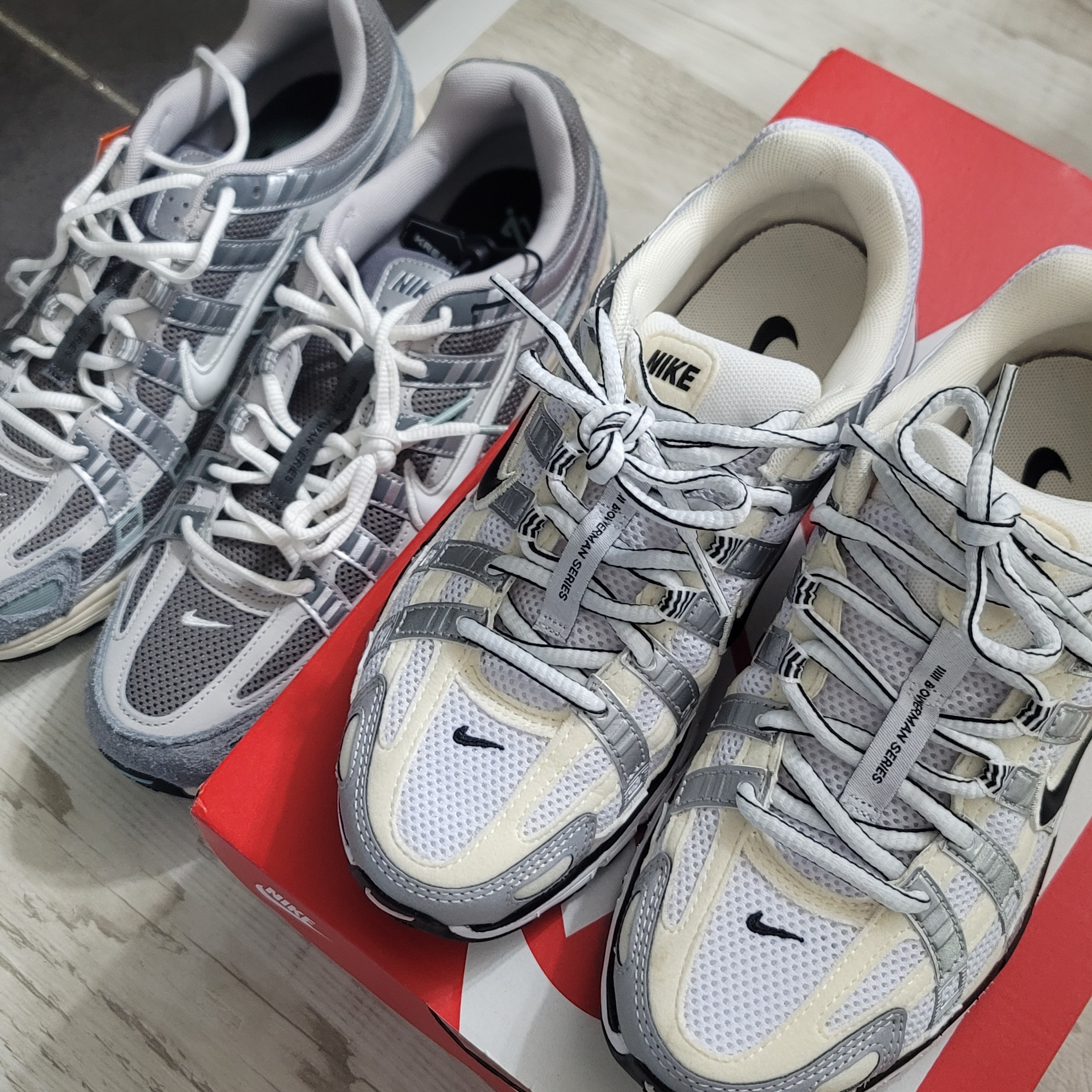 (W) Nike P-6000 Coconut Milk Metallic Silver 착용 스타일 - 2