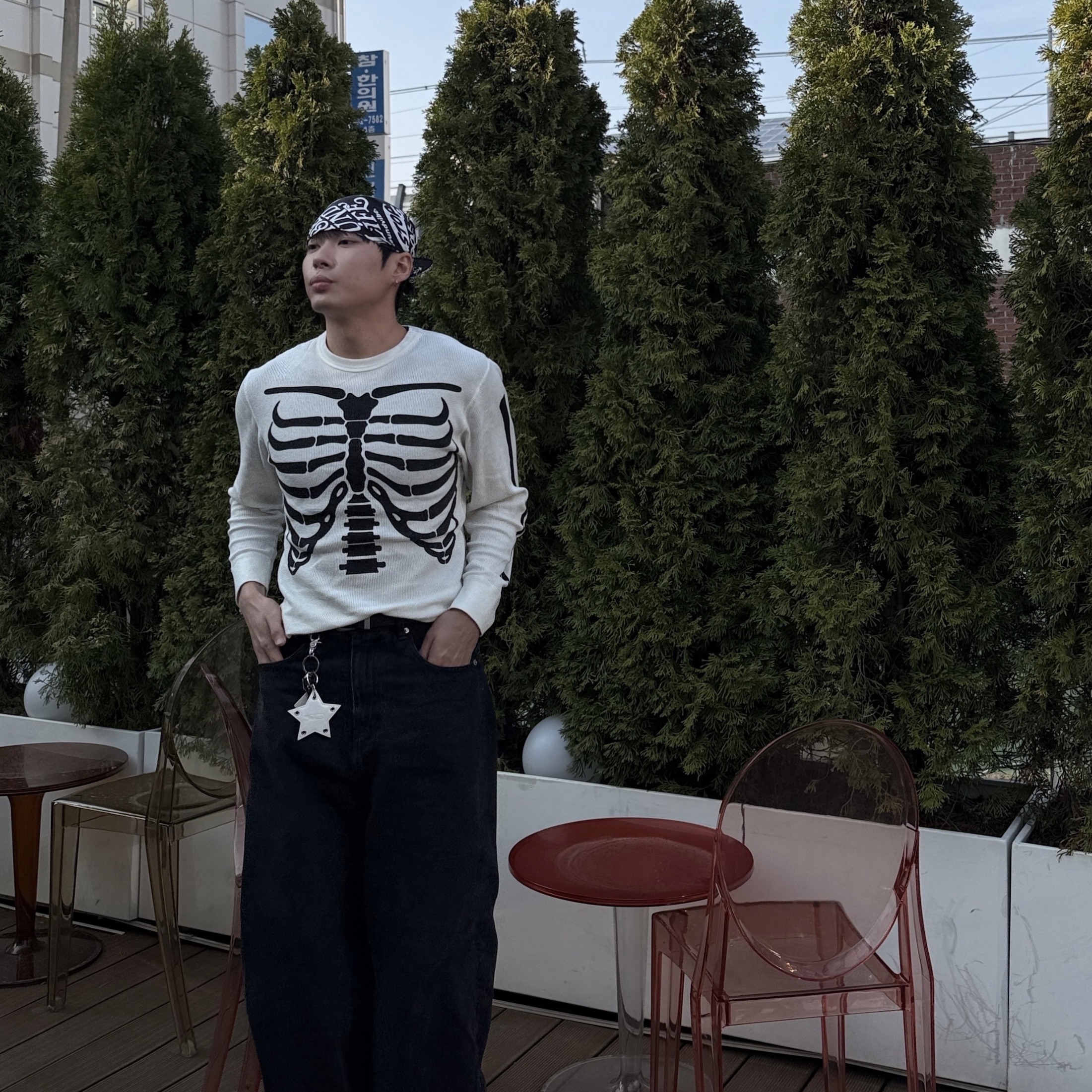 Supreme Hanes Bones Thermal Crew Natural (1 Pack) 착용 스타일 - 2