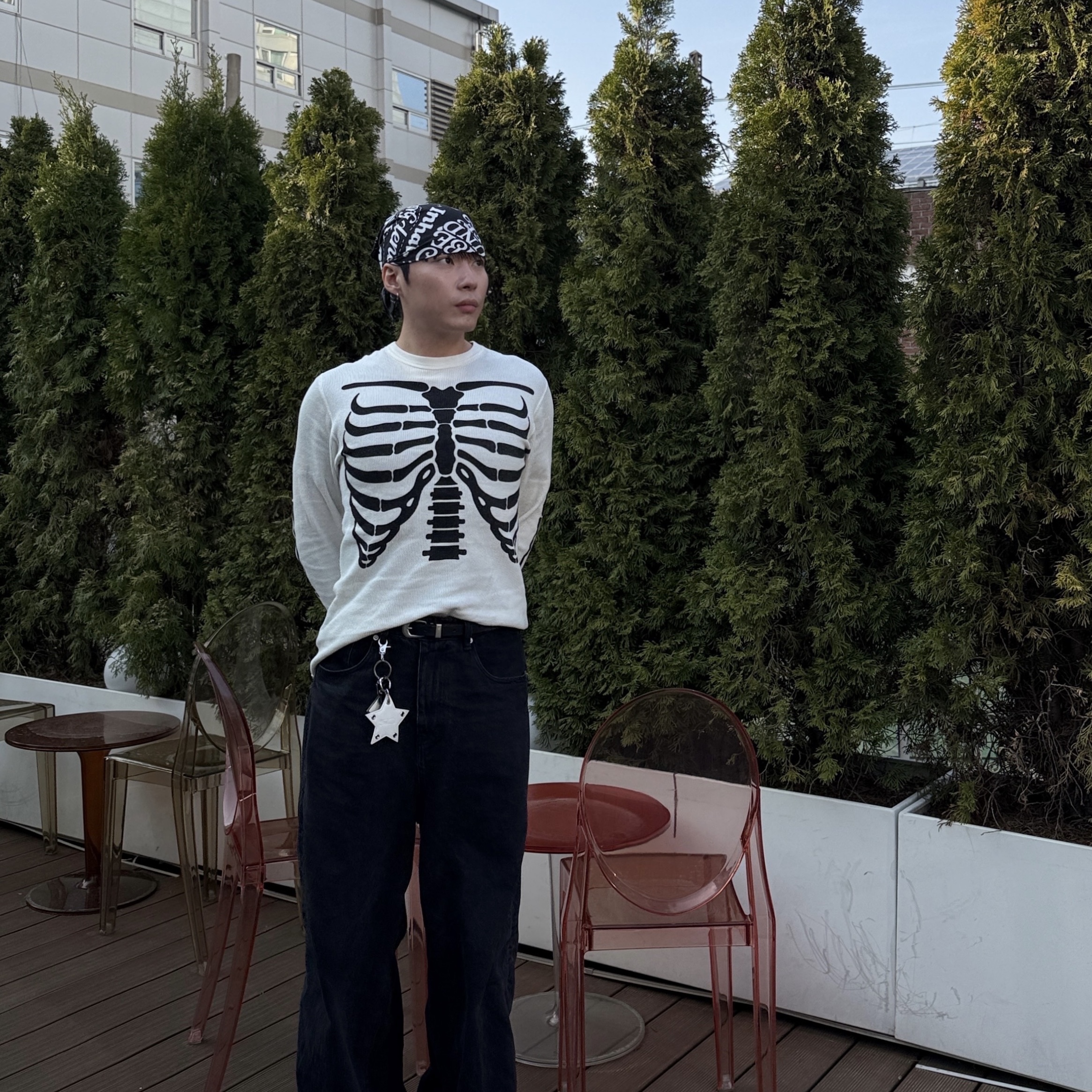 Supreme Hanes Bones Thermal Crew Natural (1 Pack) 착용 스타일 - 4