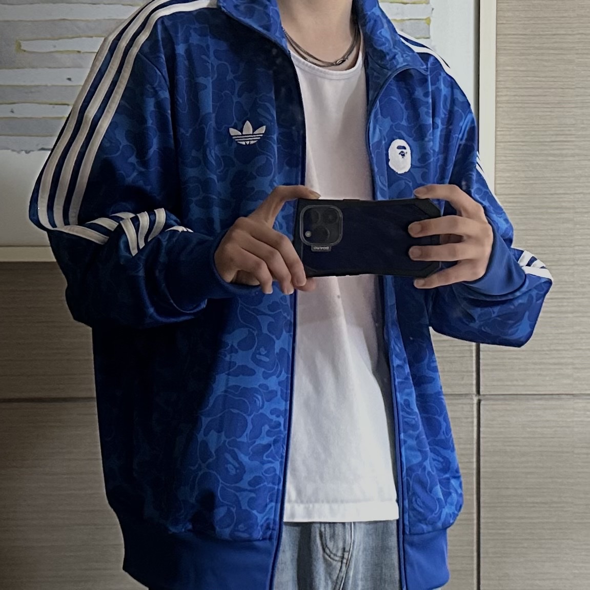 Adidas x BAPE Allover Print Track Top Blue - KR Sizing 착용 스타일 - 2