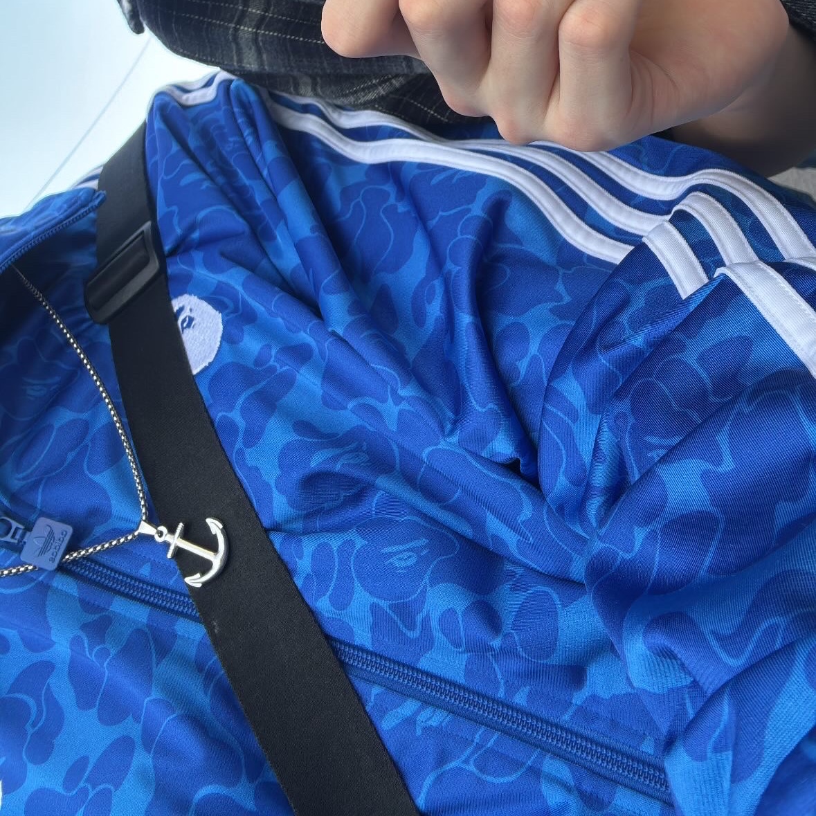Adidas x BAPE Allover Print Track Top Blue - KR Sizing 착용 스타일