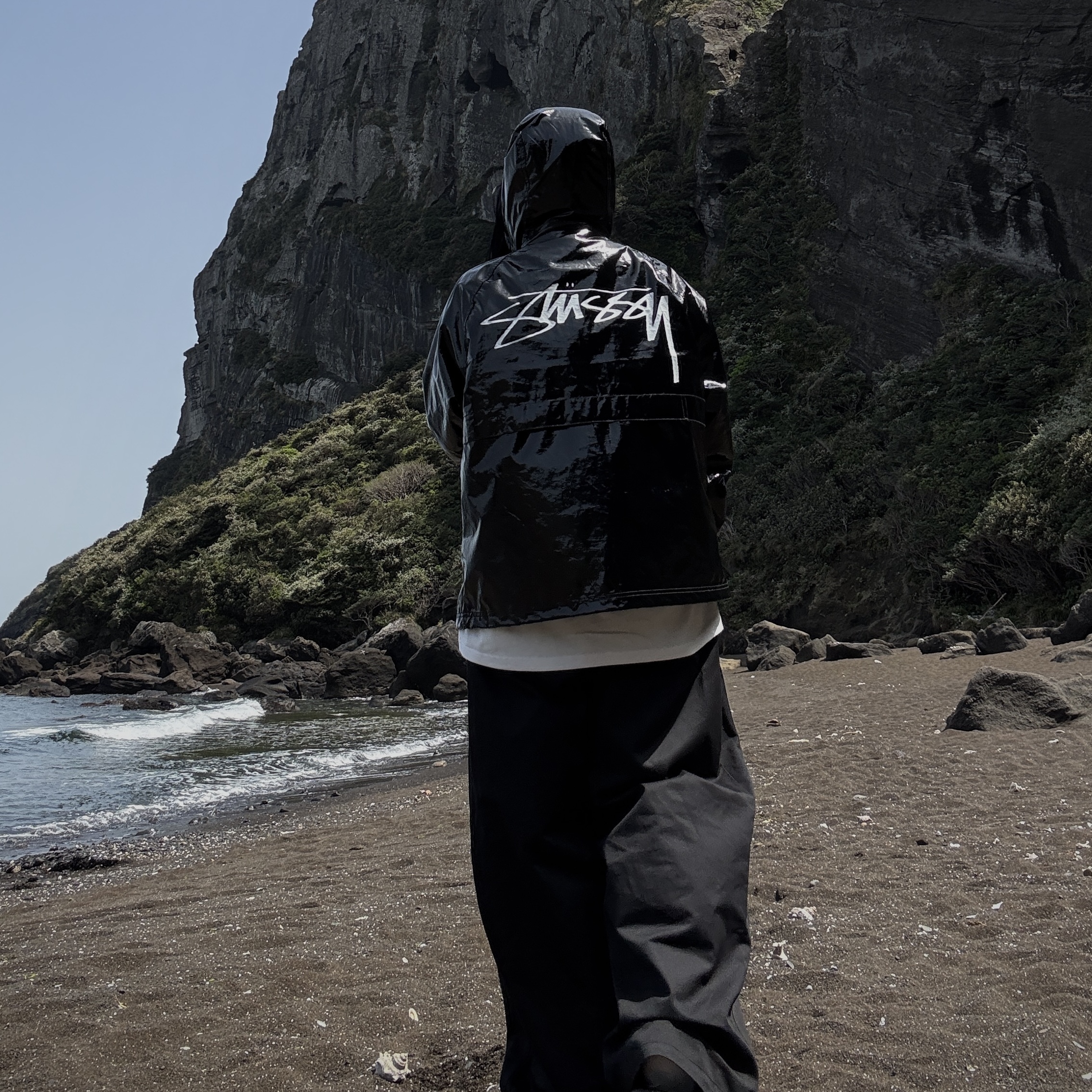 Stussy Beach Shell Coated Ripstop Black 착용 스타일