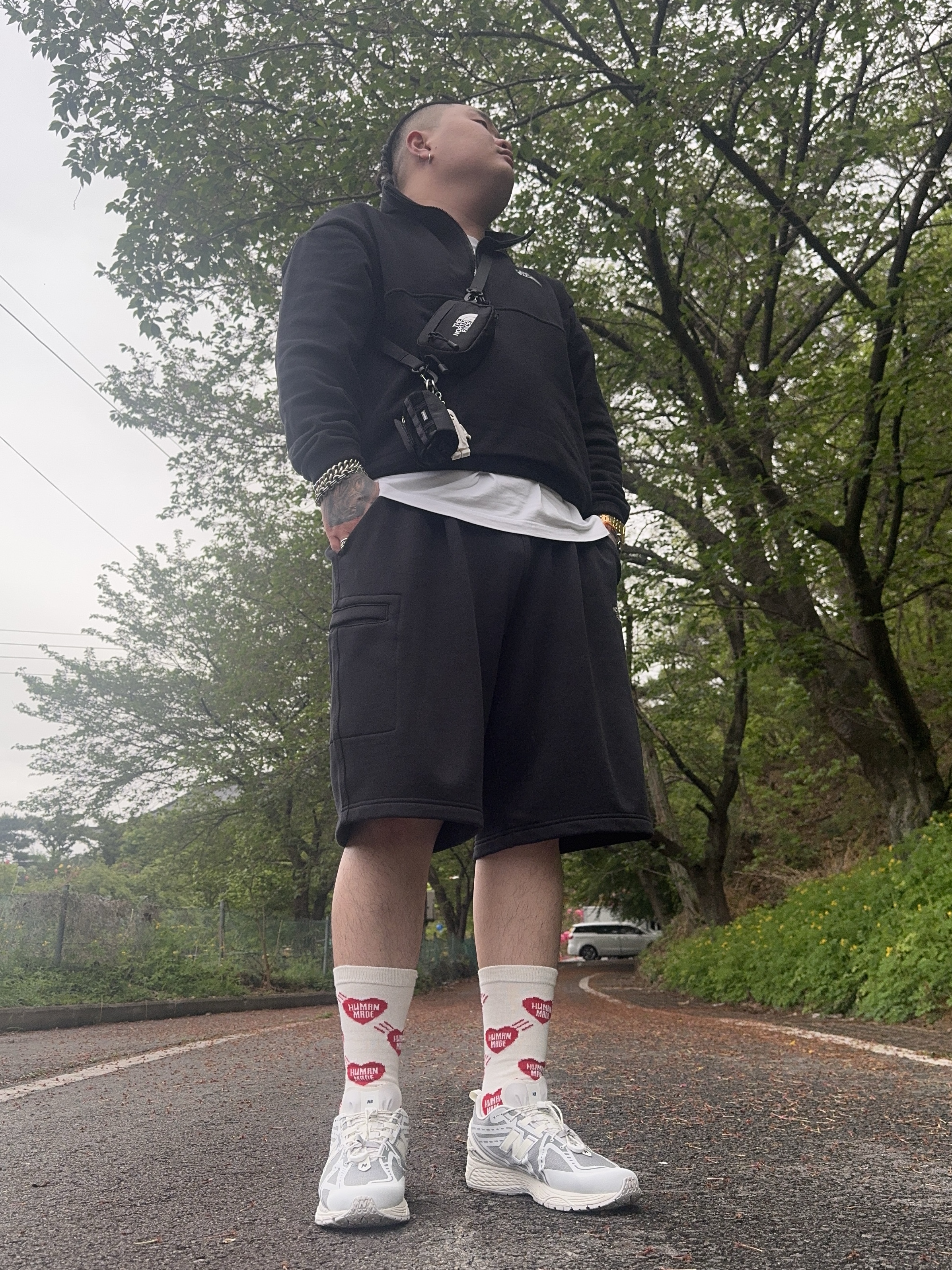 Human Made Heart Pattern Socks Red, New Balance 1906R Sea Salt Grey Matter 착용 스타일