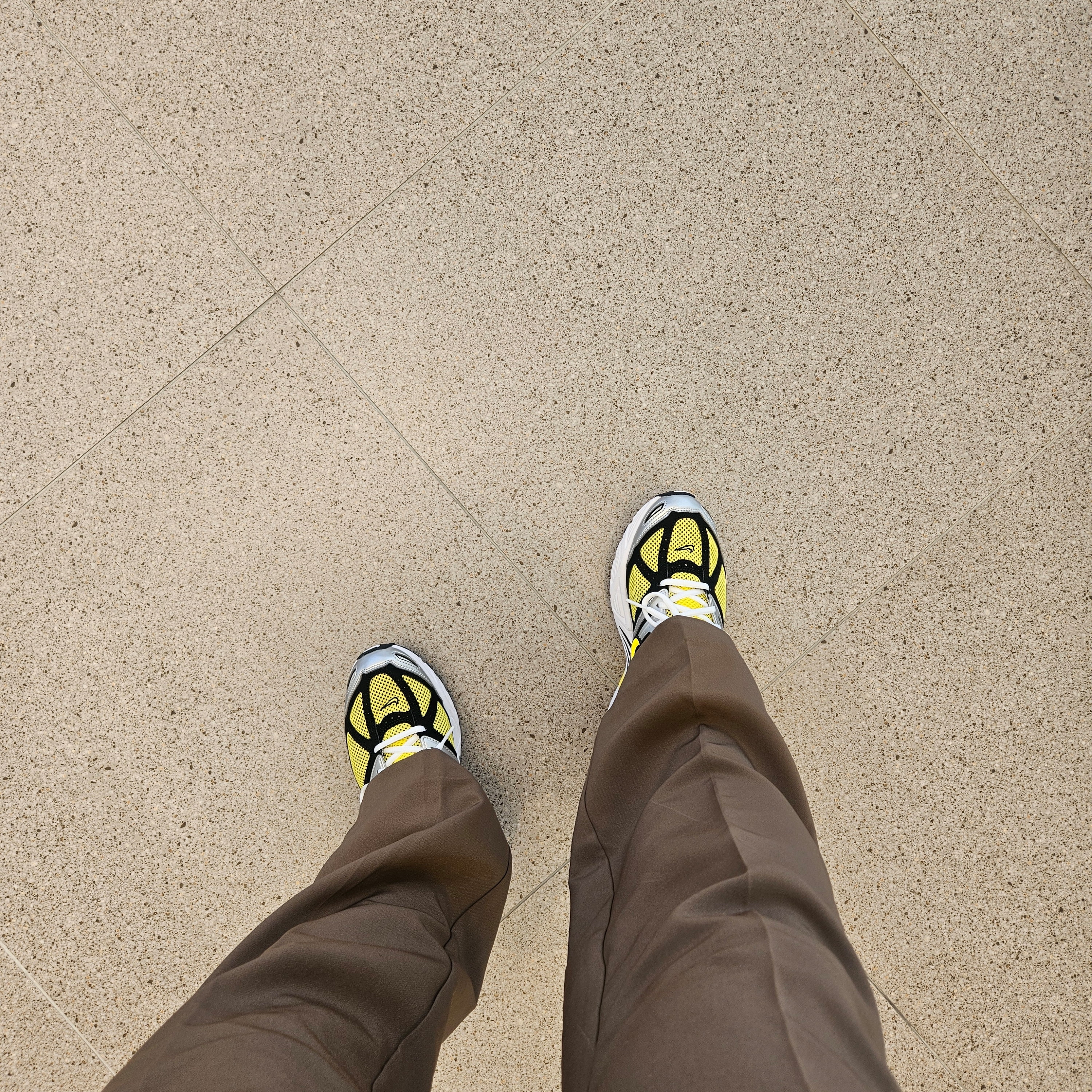 (W) Nike Air Pegasus 2K5 Metallic Silver and Opti Yellow 착용 스타일