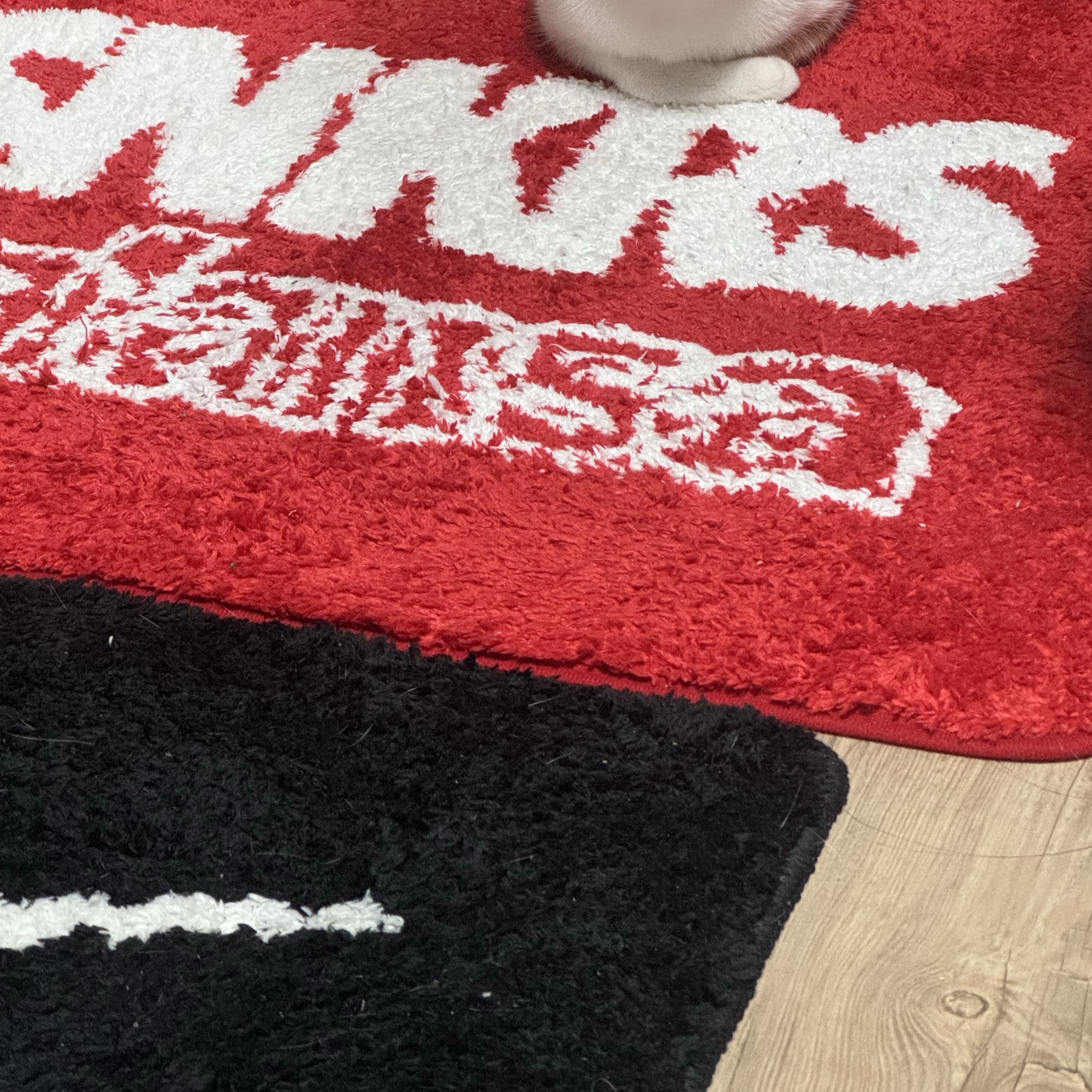Nike x Balansa SNKRS Rug Mat Red, Nike Swoosh Rug Black White 착용 스타일