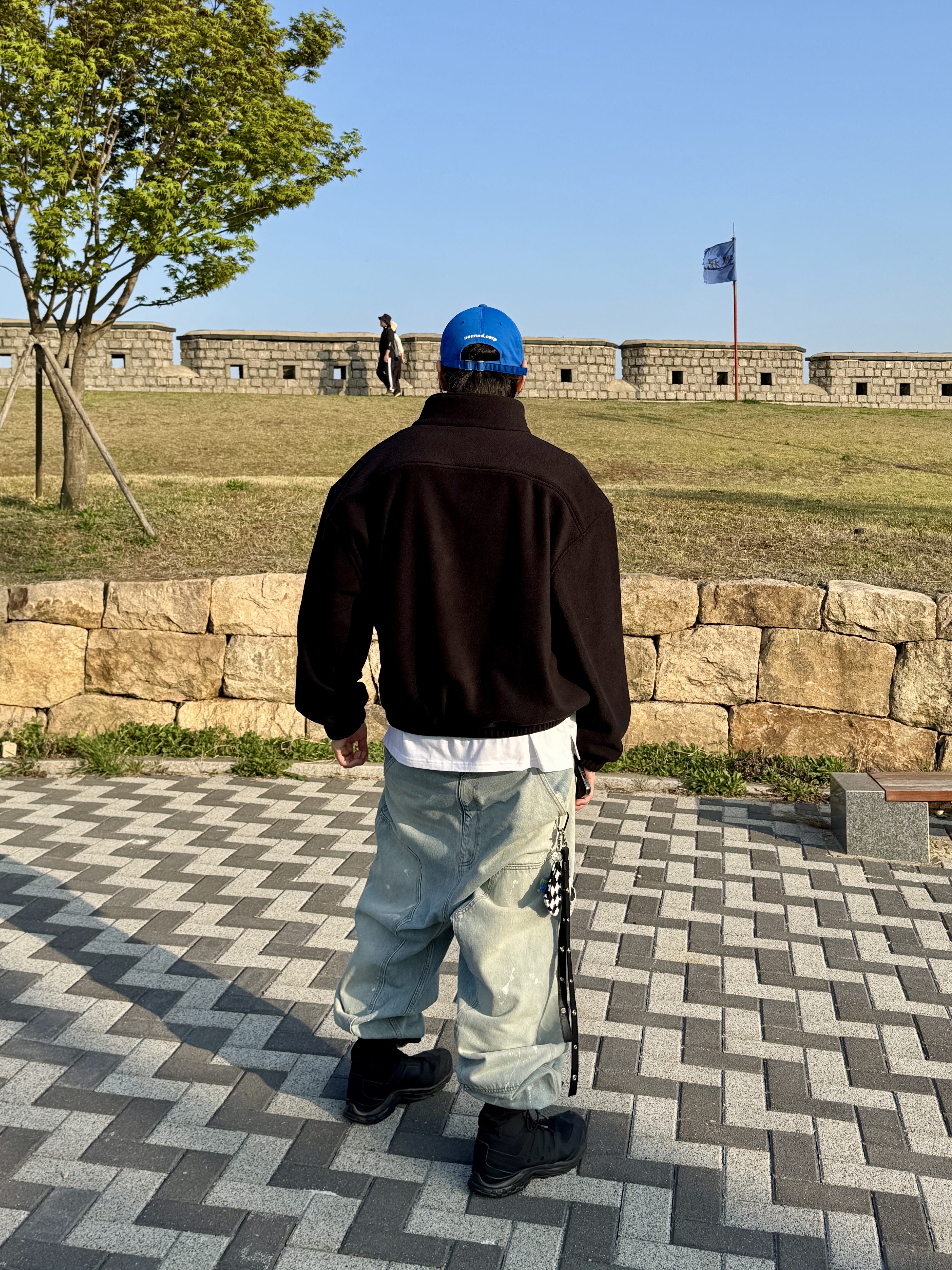 [예약 배송] Nonnod Half zip fleece Black, Project G/R Backward Carpenter Pants Blue 착용 스타일 - 4