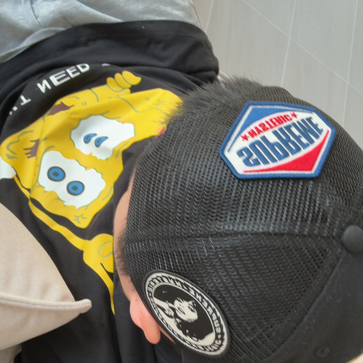 Uniqlo UT x CPFM x SpongeBob Graphic T-Shirt D Black - KR, Supreme x Hysteric Glamour x Vanson Leathers Mesh Back 6-Panel Black - 24FW 착용 스타일