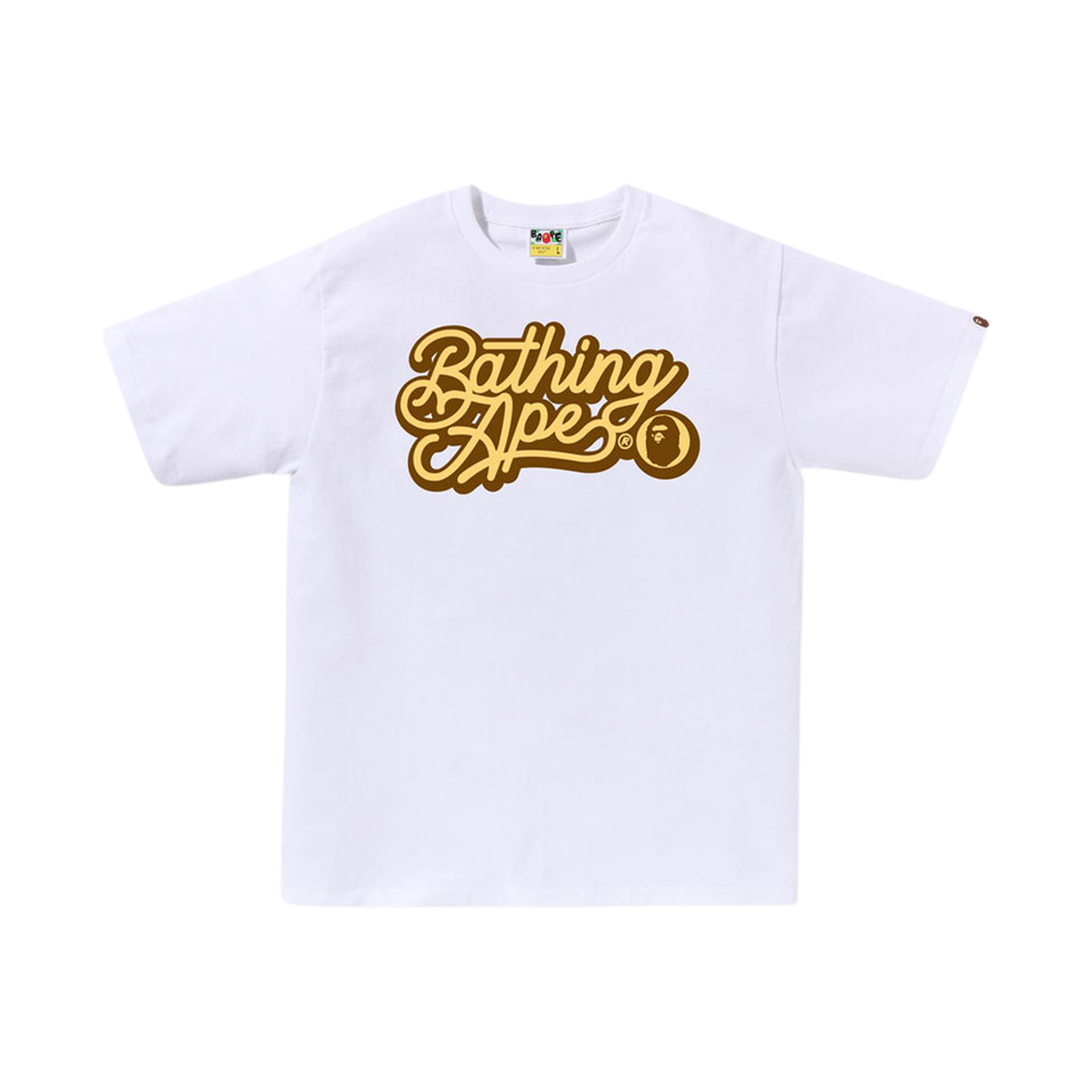 - BAPE Bathing Ape Script Logo T-Shirt White Brown