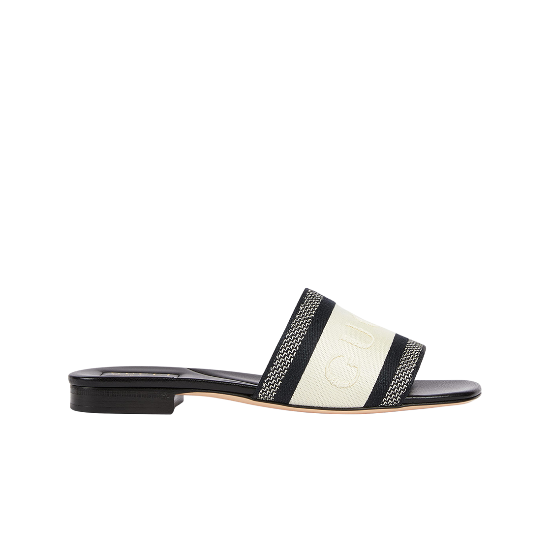 (W) 구찌 슬라이드 샌들 웹 블랙 화이트((W) Gucci Slide Sandal with Web Black White) - 1