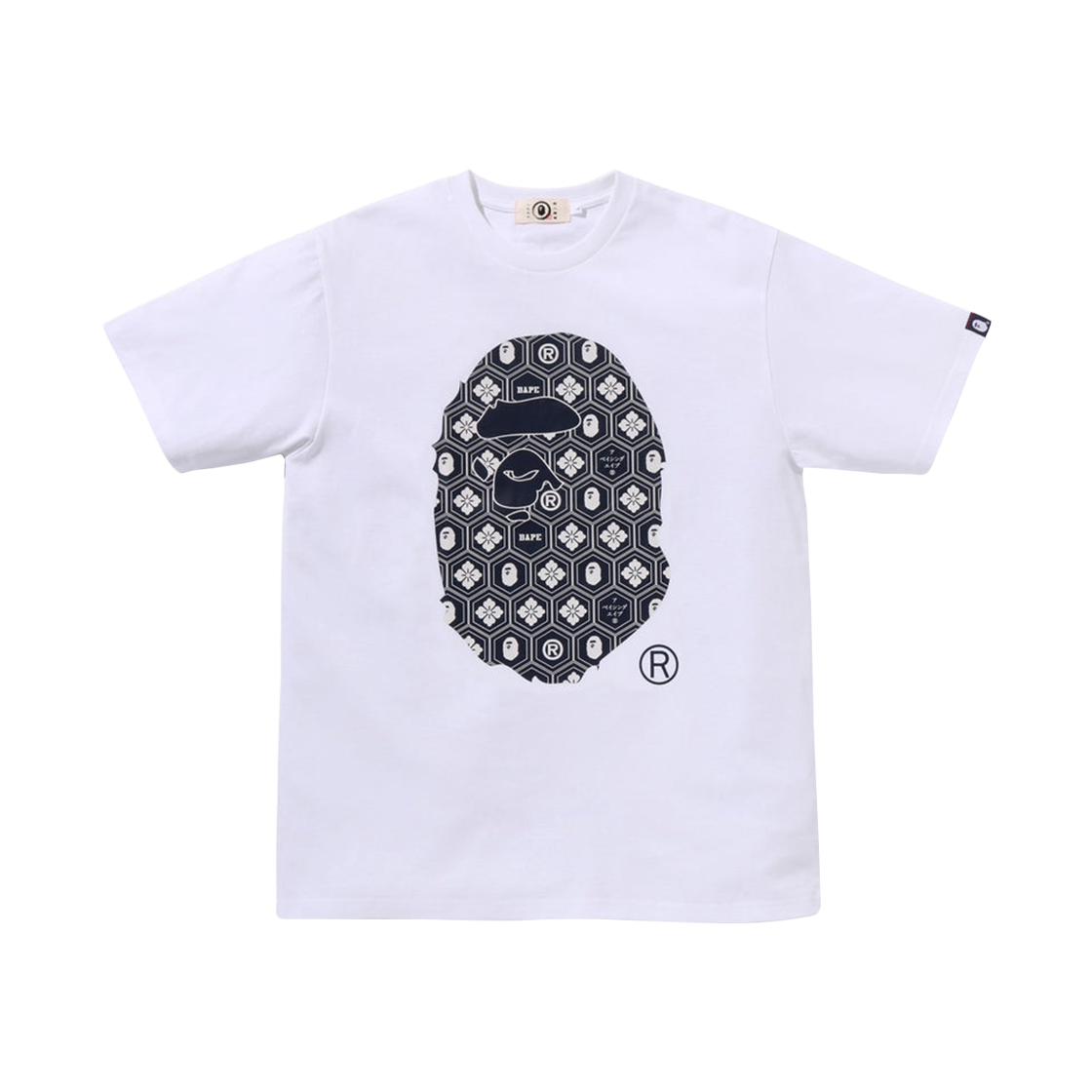 베이프 트레디셔널 재패니즈 패턴 에이프 헤드 티셔츠 화이트 네이비(BAPE Traditional Japanese Pattern Ape Head T-Shirt White Navy) - 1