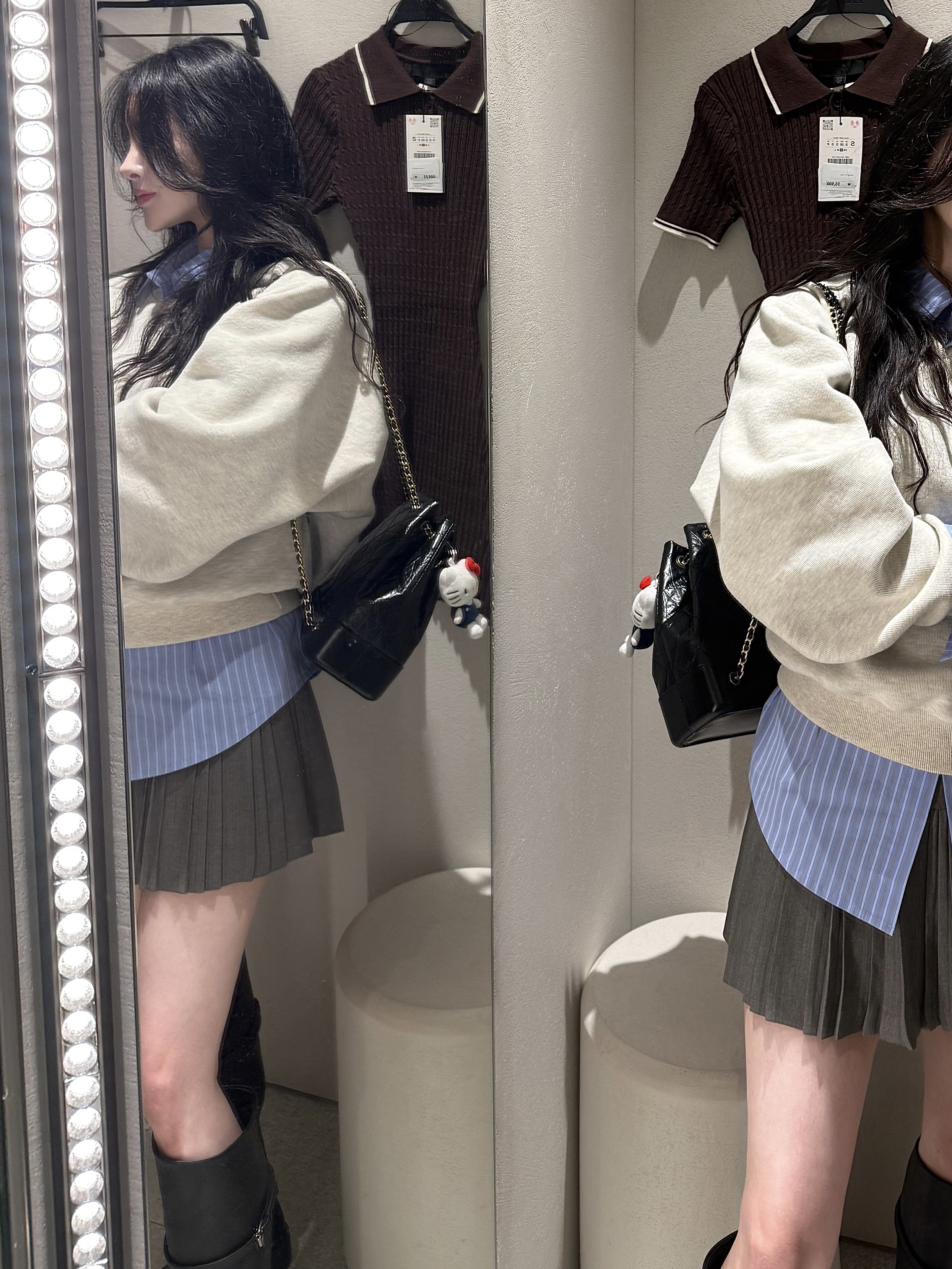 Sanrio Hello Kitty Mini Mascot Holder, Chanel Small Gabrielle Backpack Aged Calfskin & Gold Silver Black 착용 스타일