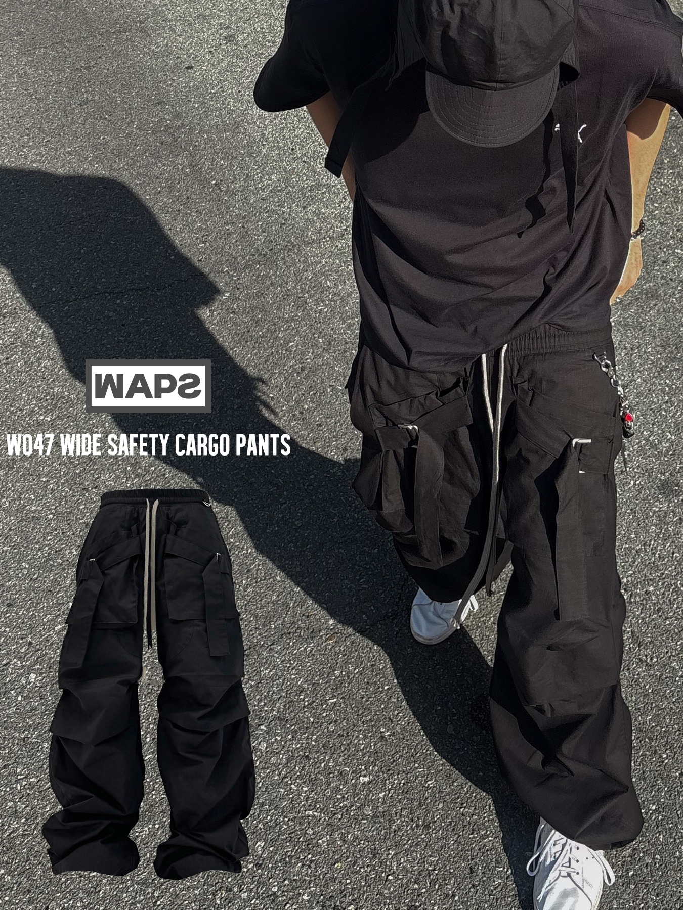 Wapworks Wide Safety Cargo Pants Black, Adidas Stan Smith Decon Cloud White Green 착용 스타일 - 2