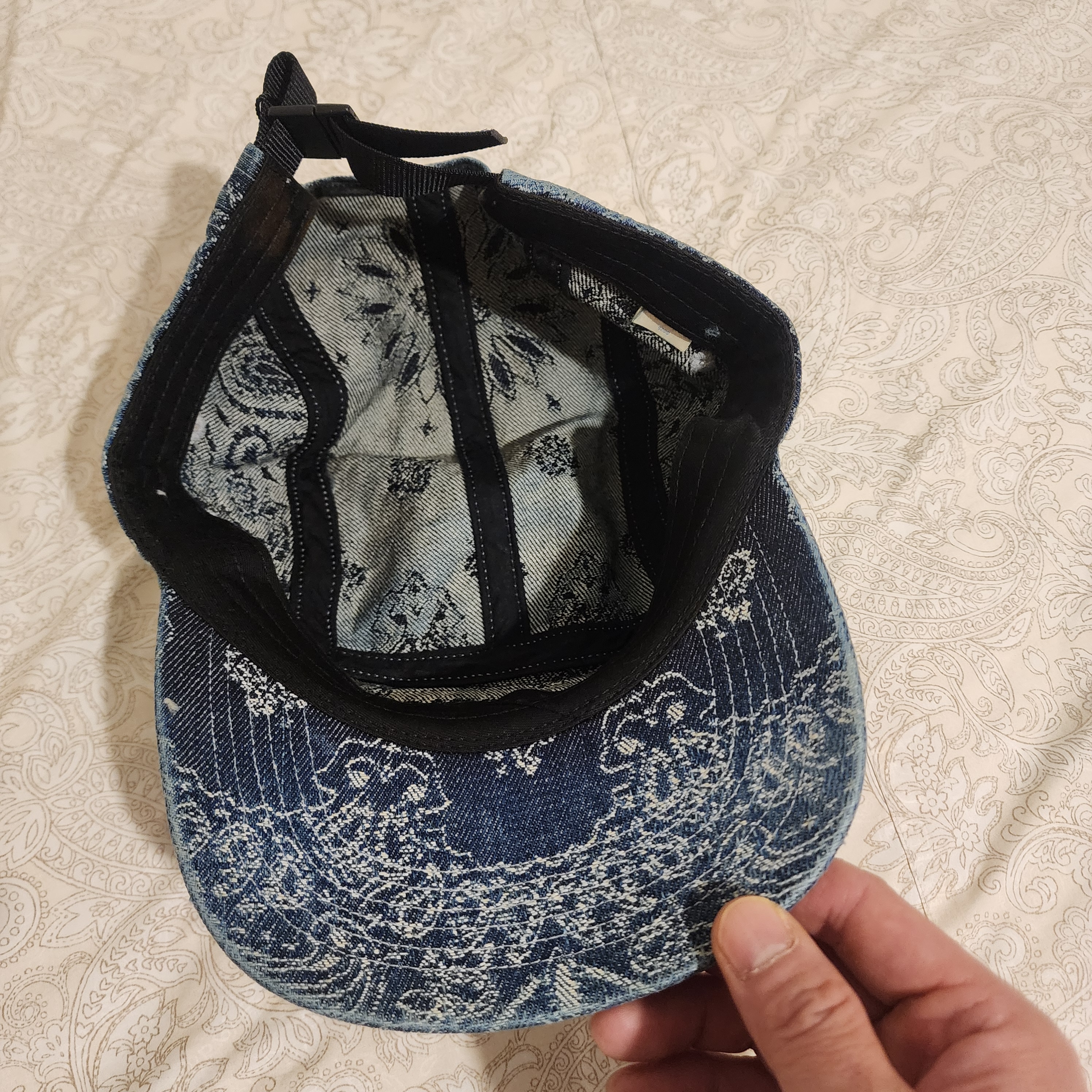 Supreme Bandana Jacquard Denim Camp Cap Blue - 25SS 착용 스타일 - 2