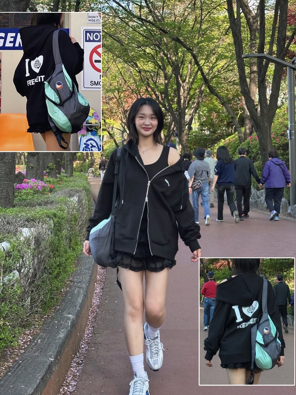 Ticket To The Moon Mini Backpack 15L Dark Grey Mint 착용 스타일