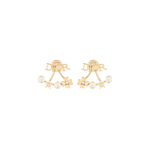 (W) Dior Dio(r)Evolution Earrings Gold Finish Metal White Resin Pearls Silver Tone Crystals