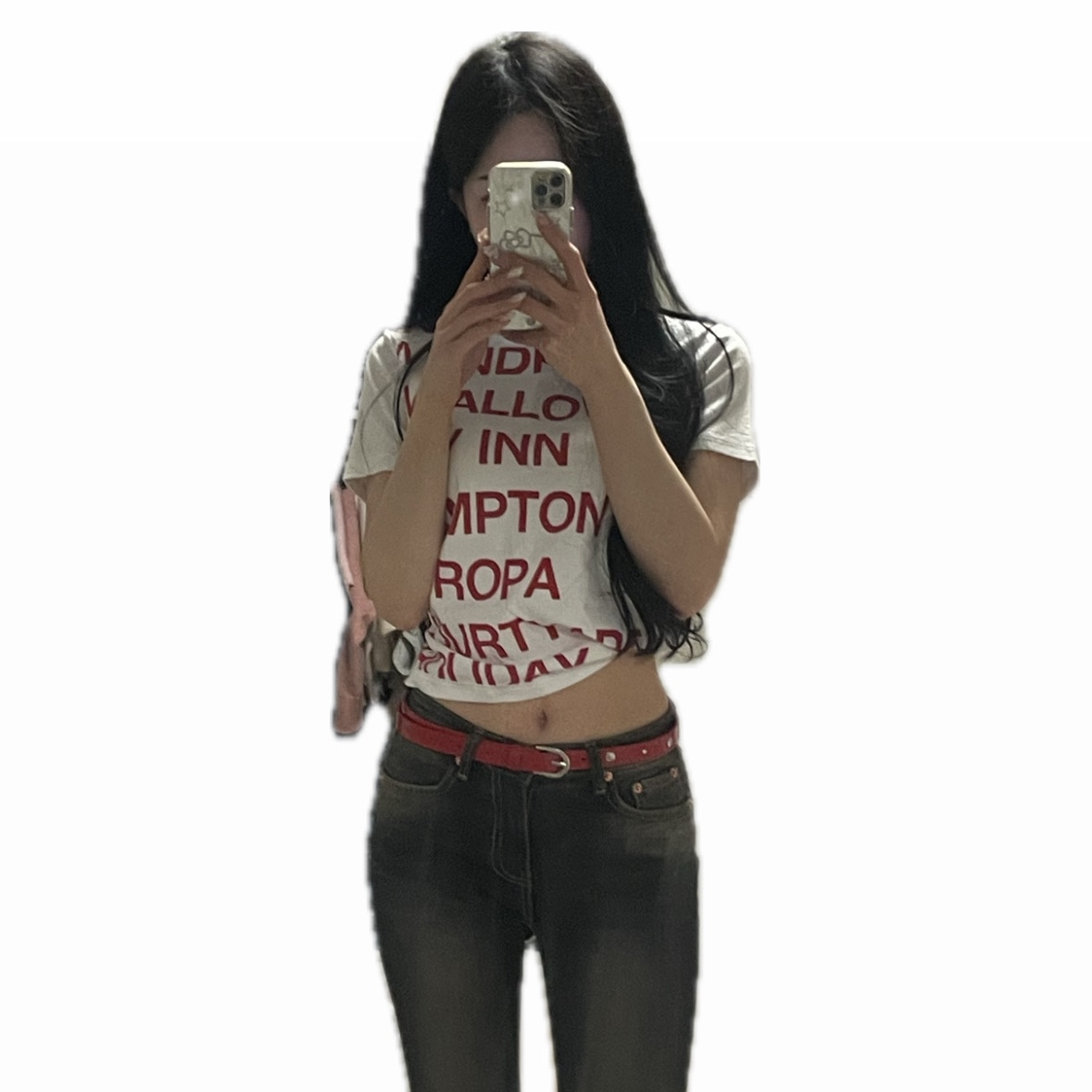 [KREAM 단독] Safarispot Women 1/2 Highway Inn T-Shirt White Red 착용 스타일