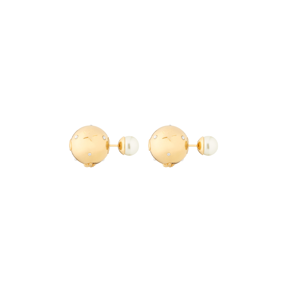 (W) 디올 트리발 이어링 골드 피니쉬 메탈 화이트 레진 펄 실버 톤 크리스탈((W) Dior Tribales Earrings Gold Finish Metal White Resin Pearls Silver Tone Crystals) - 2