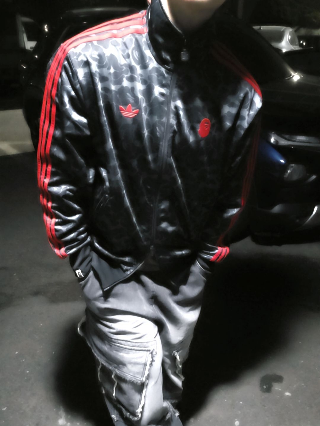 Adidas x BAPE Allover Print Track Top Black - KR Sizing 착용 스타일
