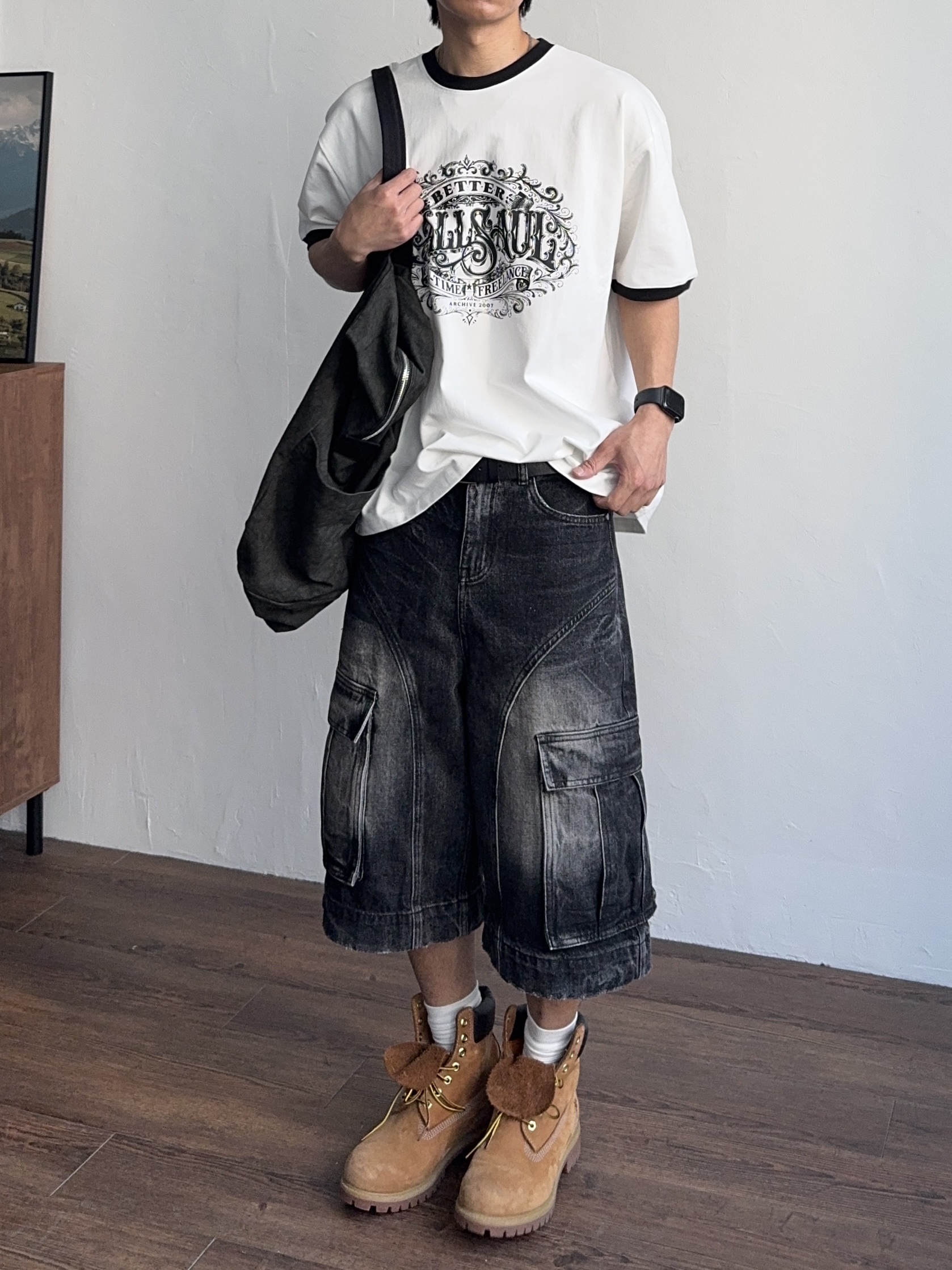 Timberland Premium 6 inch Waterproof Boot Wheat Nubuck - Wide, Stussy Canvas Flight Bag Washed Black 착용 스타일 - 1