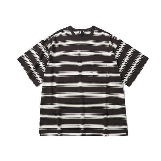 PMF025-02JH06 [SS25] moif One Pocket H/S Tee Charcoal Stripe