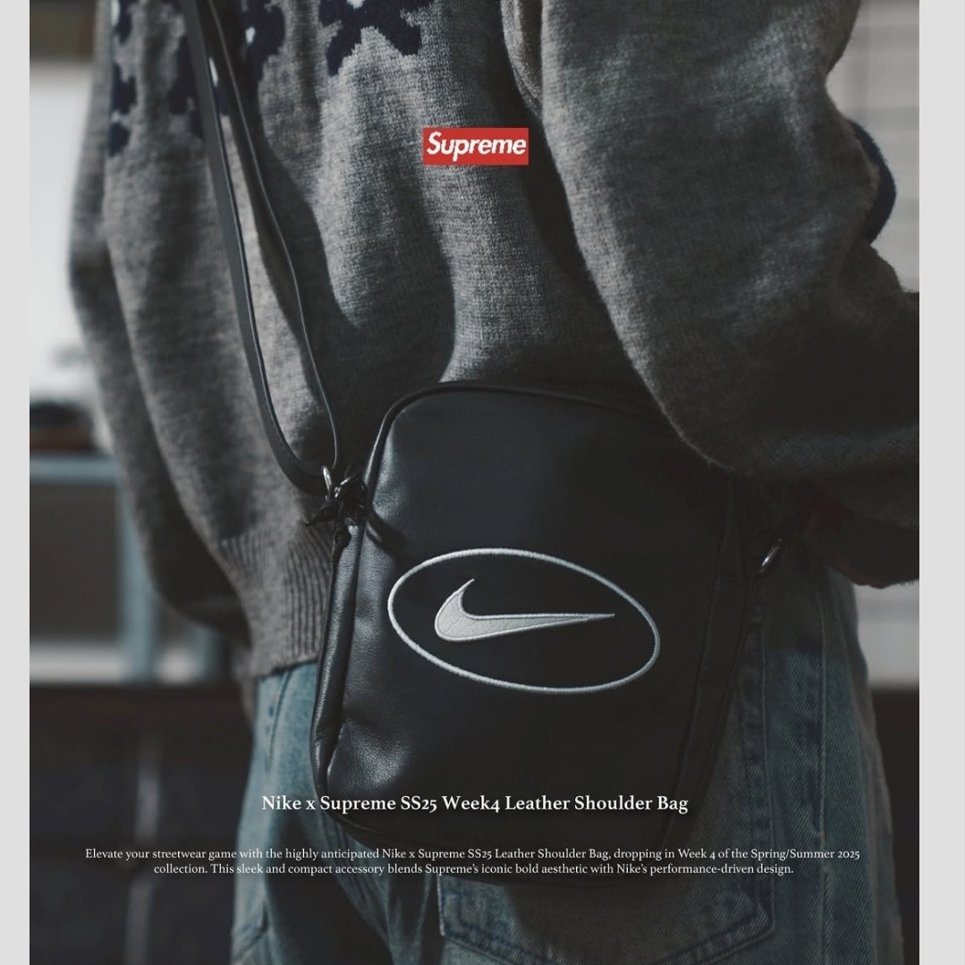 Supreme x Nike Leather Shoulder Bag Black - 25SS 착용 스타일 - 7