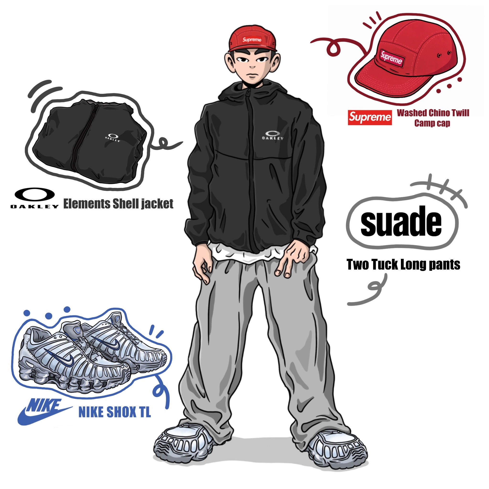 (W) Nike Shox TL Grey Light Blue, Oakley Elements Shell Jacket 2.0 Blackout 착용 스타일