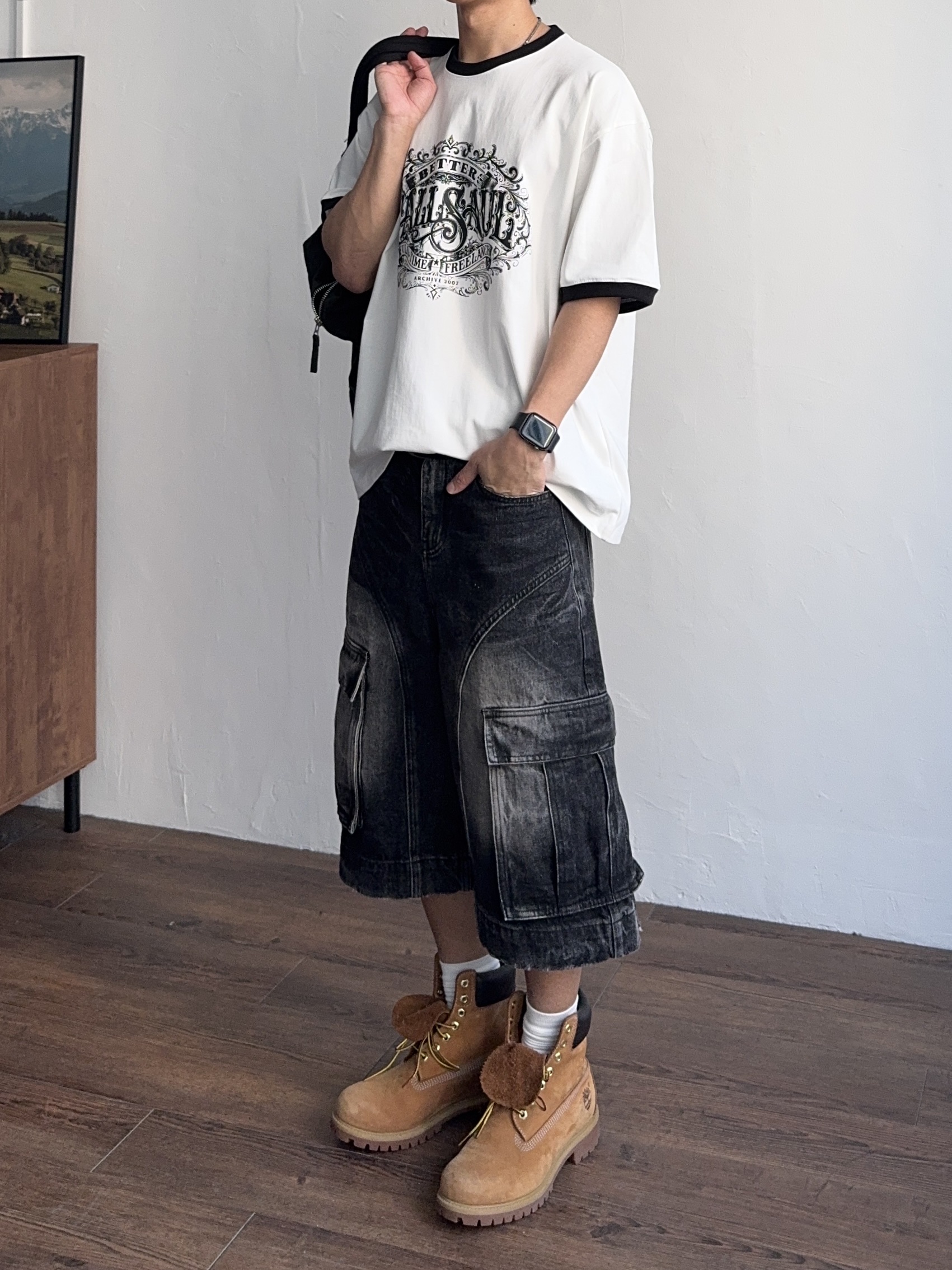 Timberland Premium 6 inch Waterproof Boot Wheat Nubuck - Wide, Stussy Canvas Flight Bag Washed Black 착용 스타일 - 4