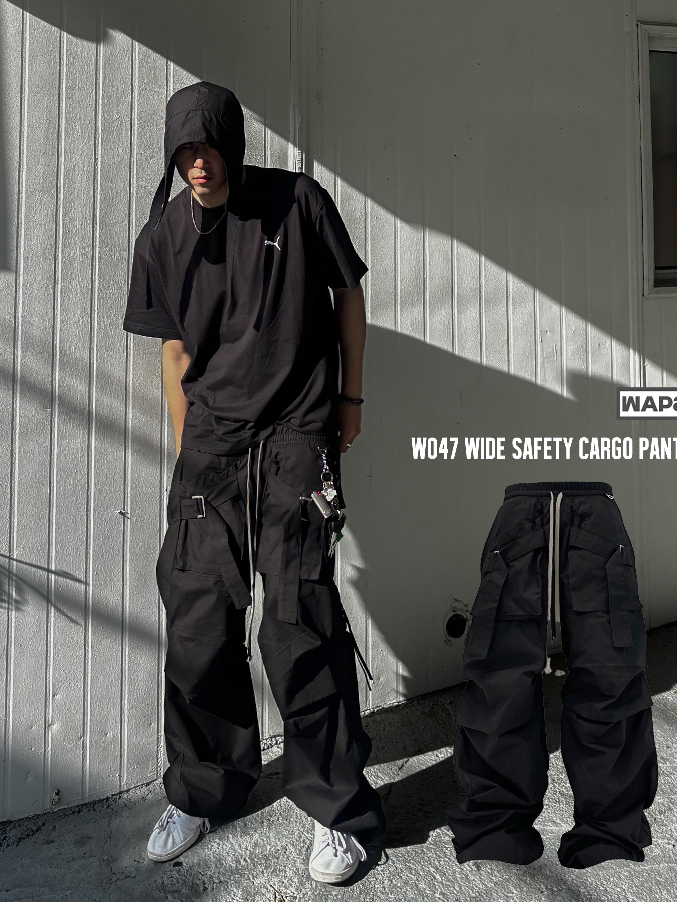 Wapworks Wide Safety Cargo Pants Black, Adidas Stan Smith Decon Cloud White Green 착용 스타일 - 1