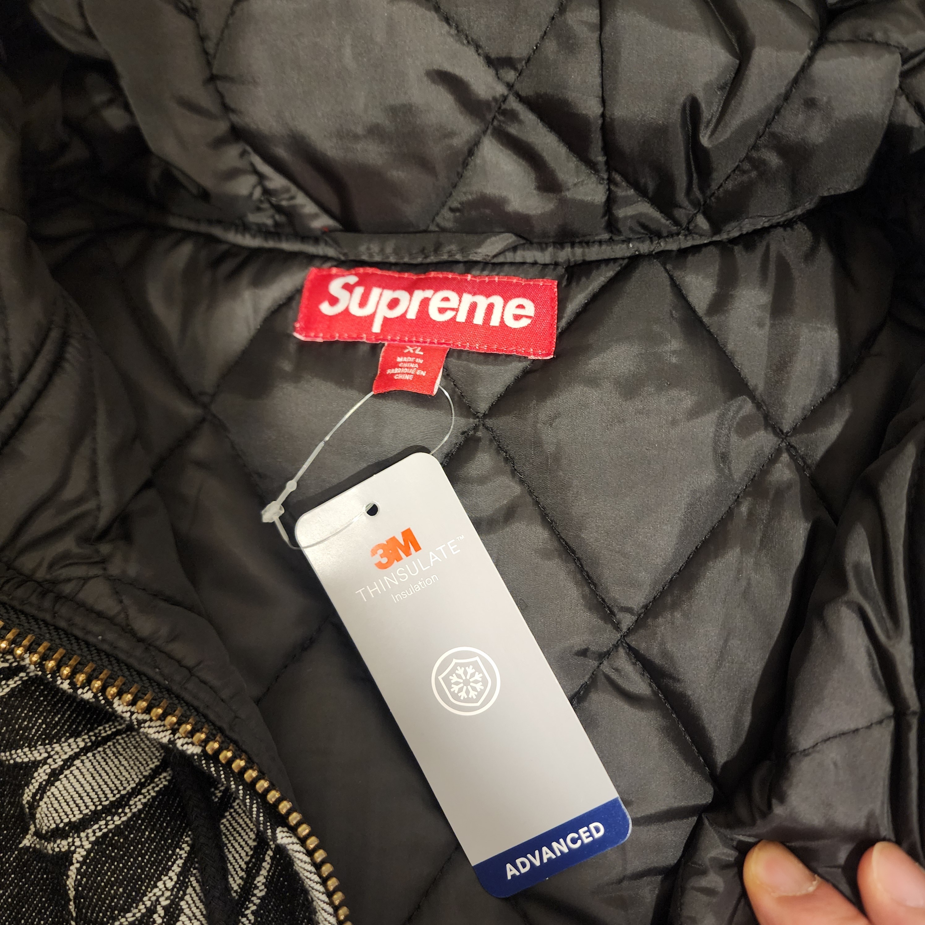 Supreme Bandana Jacquard Denim Hooded Work Jacket Black - 25SS 착용 스타일 - 3