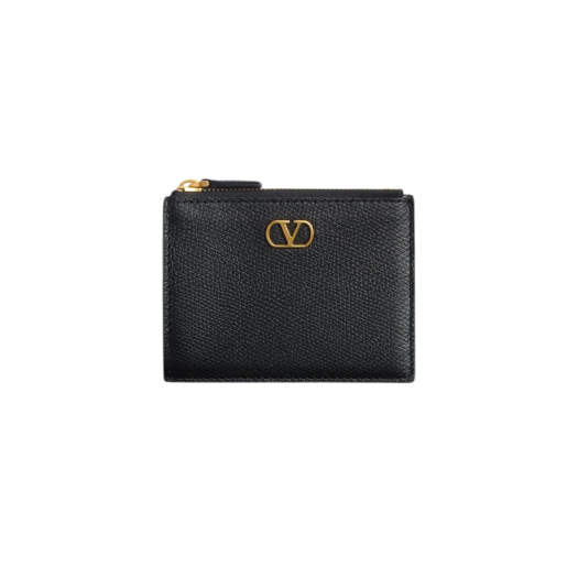 Valentino Vlogo Signature Grainy Calfskin Card Holder Black