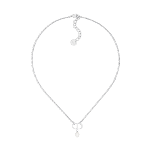 (W) Dior Petit CD Necklace Palladium Finish Metal White Resin Pearls