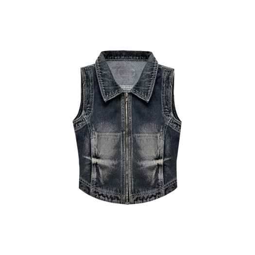 BLR2D06VT01-BL BLR Summer Washing Biker Denim Zip-Up Vest Blue