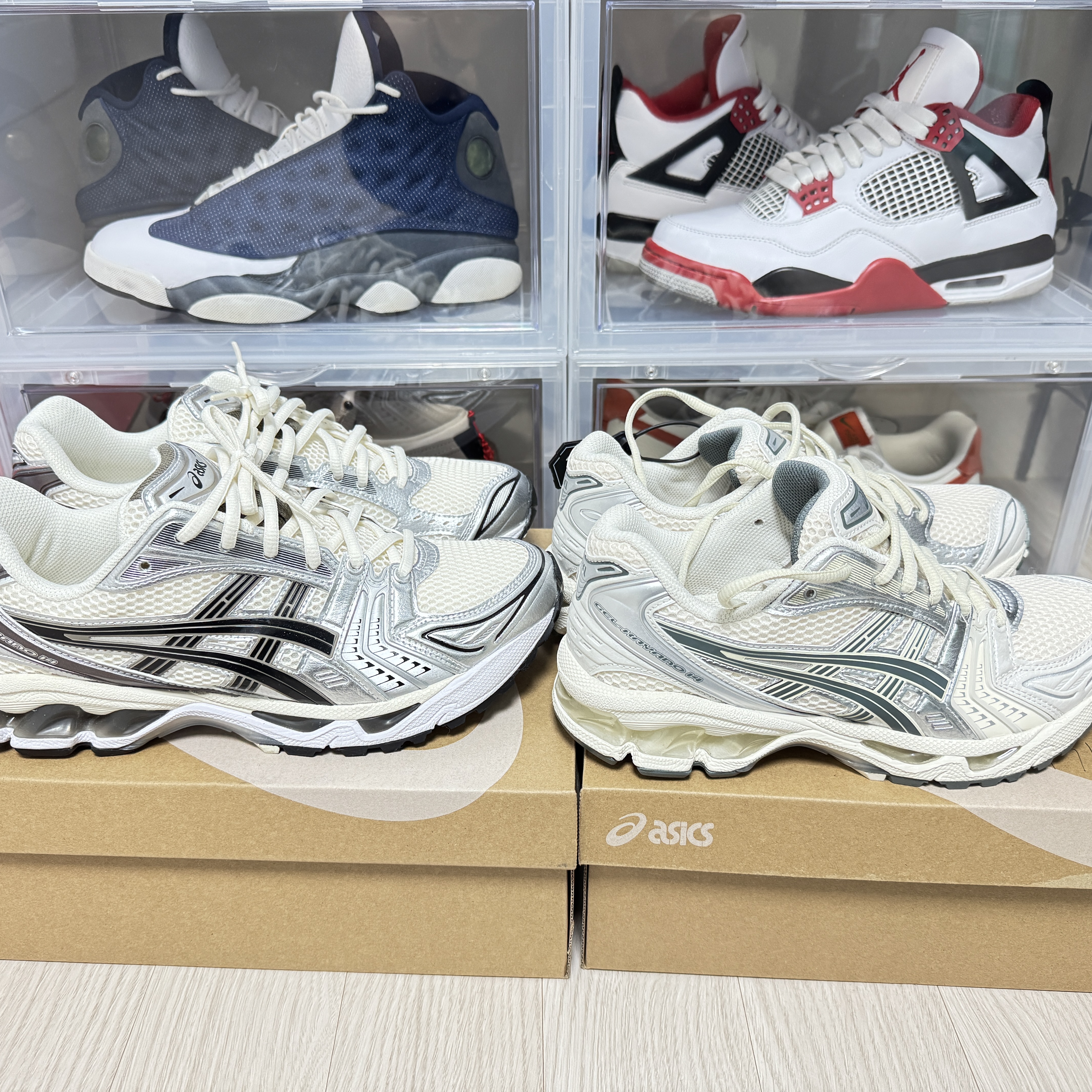 Asics Gel-Kayano 14 Birch Dark Pewter 착용 스타일 - 2