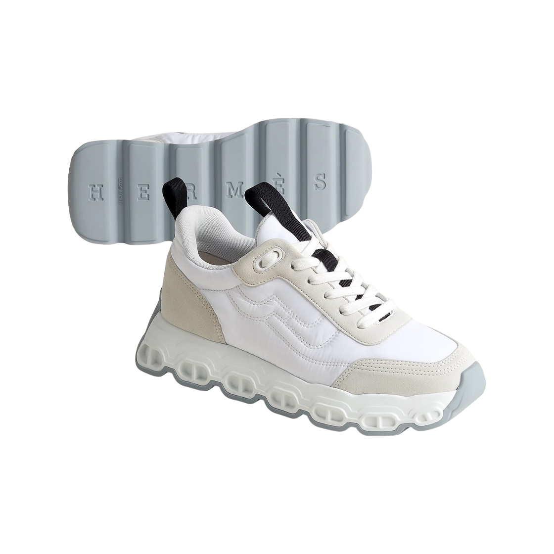 (W) 에르메스 임펄스 스니커즈 파라슈트 패브릭 스웨이드 고트스킨 & 블랑((W) Hermes Impulse Sneakers Parachute Fabric Suede Goatskin & Blanc) - 2