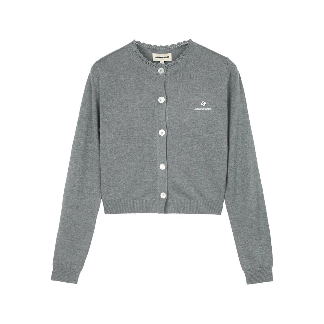 슈슈통 우먼 로고 스티치 니트 가디건 그레이 - 25SS