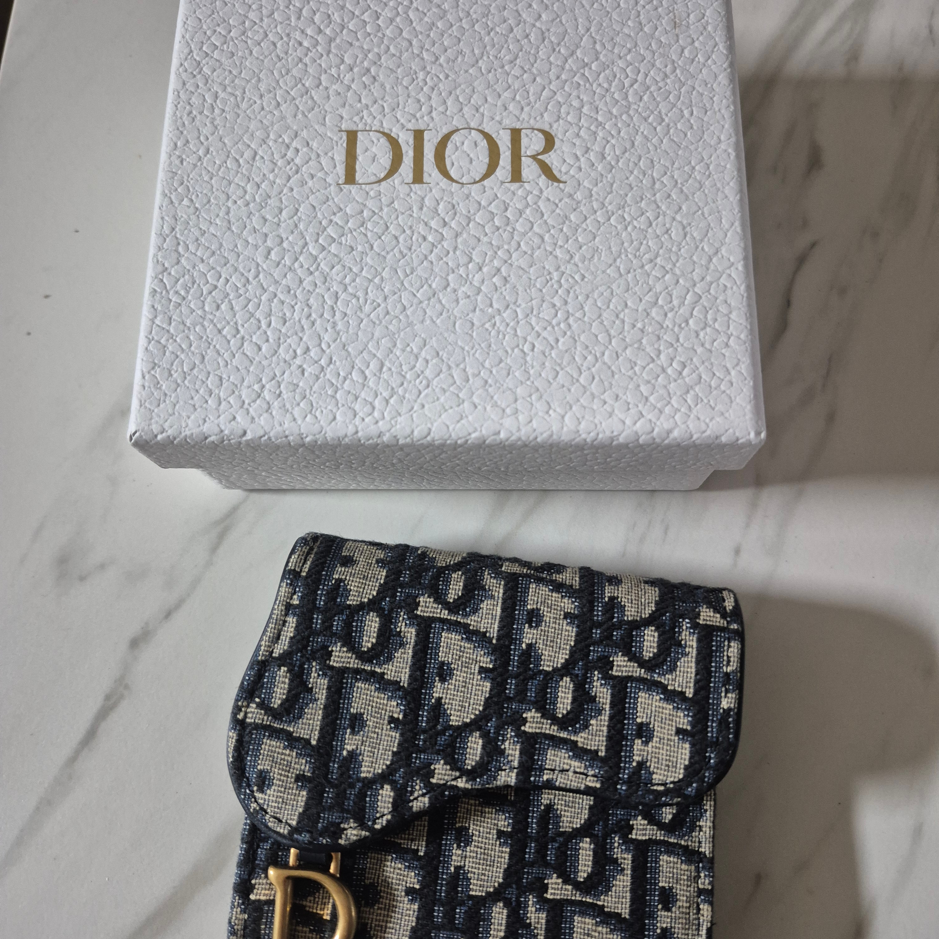 Dior Saddle Lotus Wallet Blue Dior Oblique Jacquard 착용 스타일
