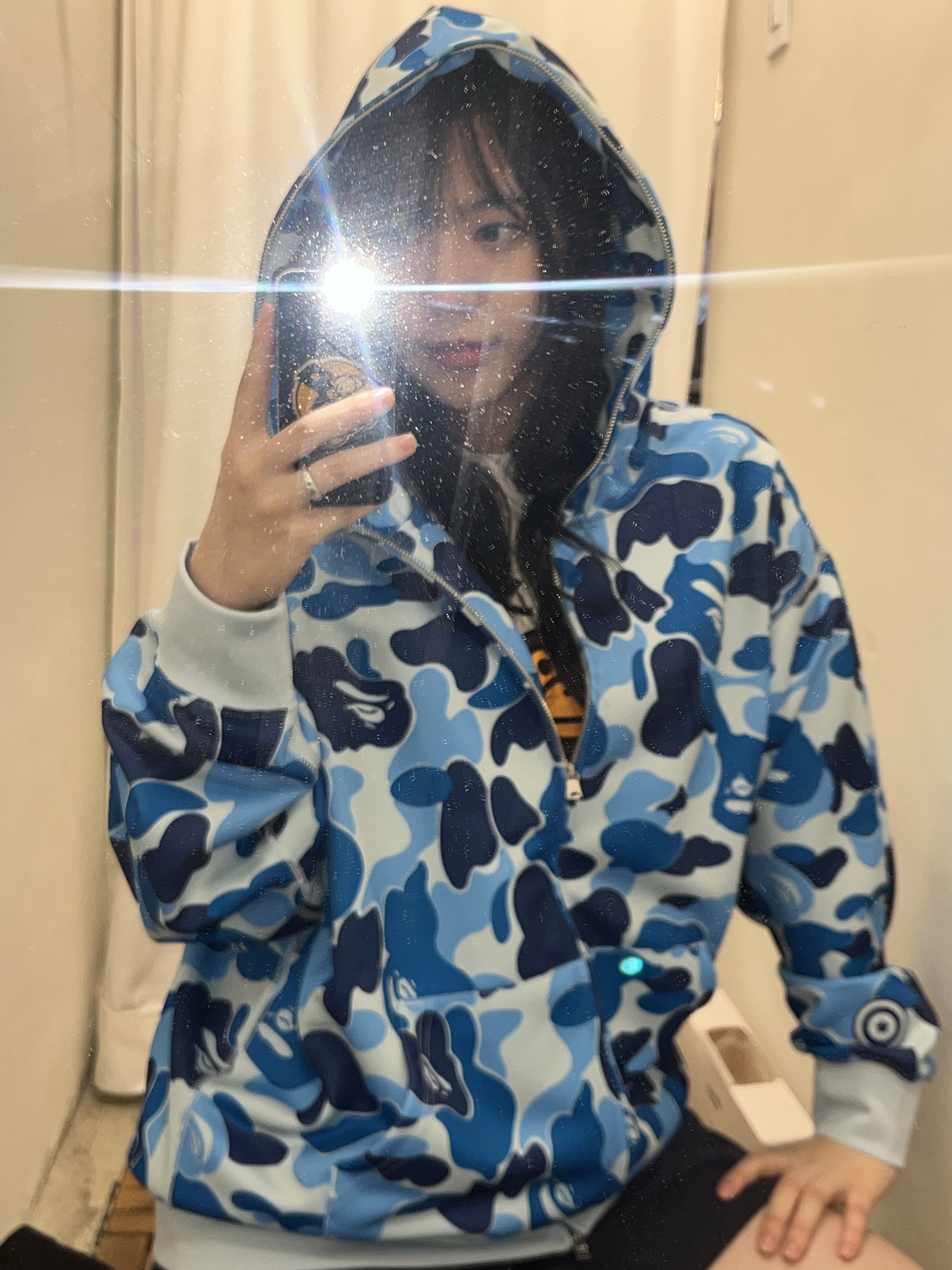 BAPE ABC Camo Shark Half Zip Pullover Hoodie Blue, BAPE 1st Camo Full Zip Hoodie Yellow 착용 스타일 - 2