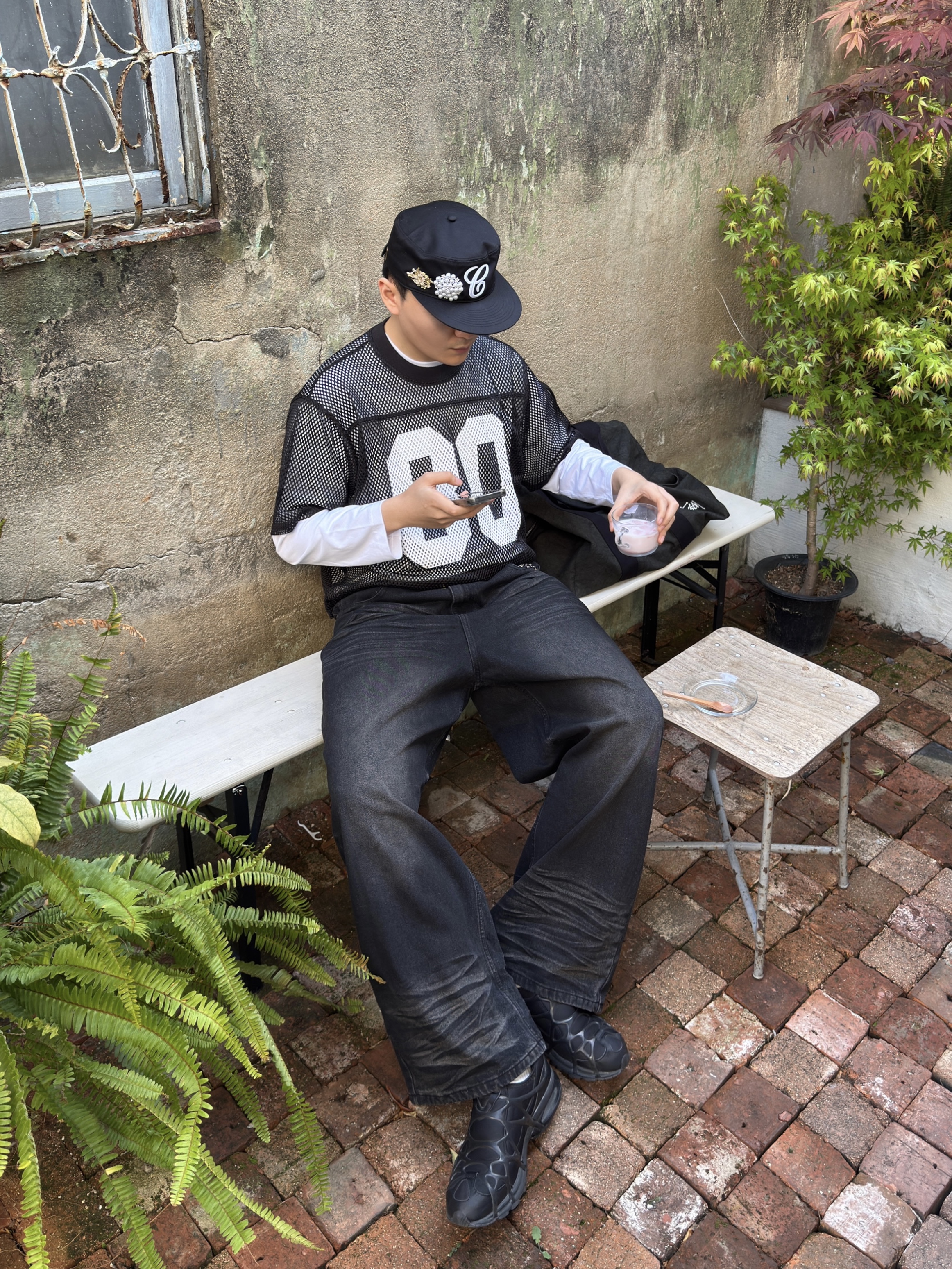 Stussy Canvas Flight Bag Washed Black, Stussy Team Jersey 80 Black 착용 스타일 - 3
